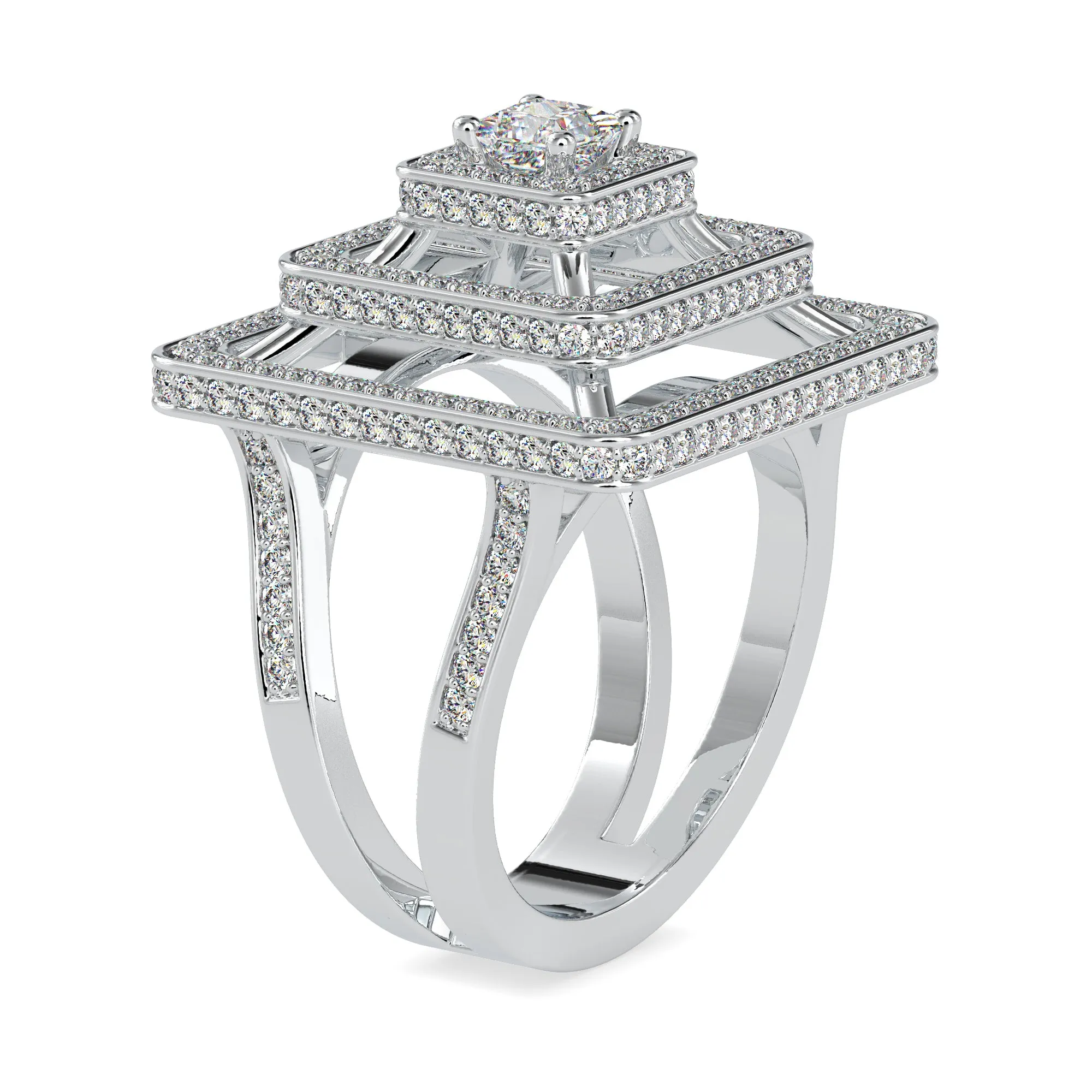 0.30cts. Princess Cut Diamond Solitaire Platinum Triple Halo Split Shank Engagement Ring JL PT 0172