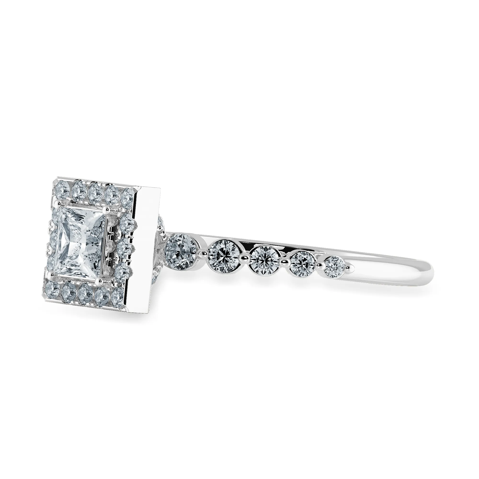 0.30cts Princess Cut Solitaire Halo Diamond Accents Platinum Ring JL PT 2003