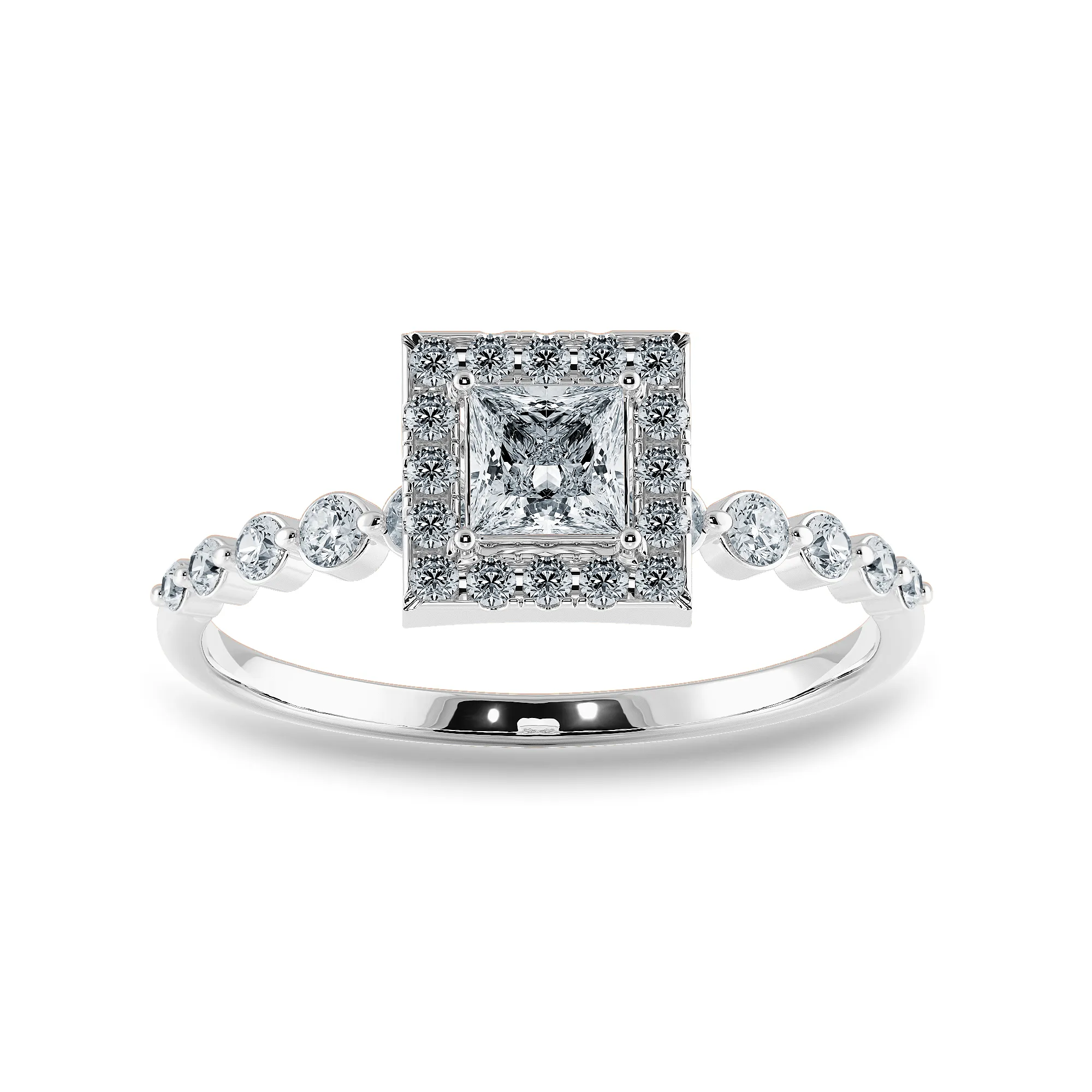 0.30cts Princess Cut Solitaire Halo Diamond Accents Platinum Ring JL PT 2003
