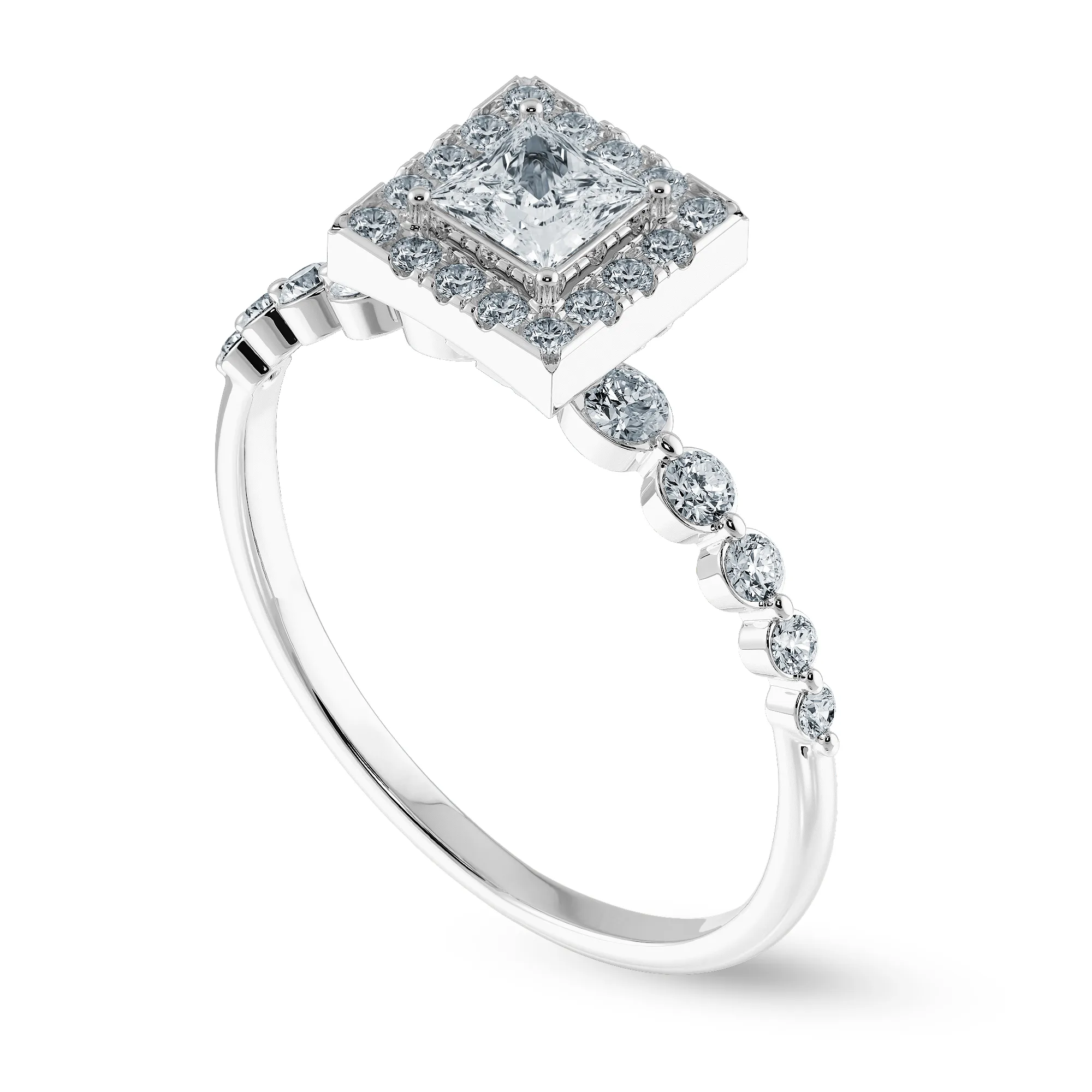 0.30cts Princess Cut Solitaire Halo Diamond Accents Platinum Ring JL PT 2003
