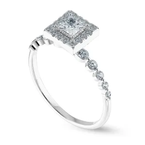 0.30cts Princess Cut Solitaire Halo Diamond Accents Platinum Ring JL PT 2003