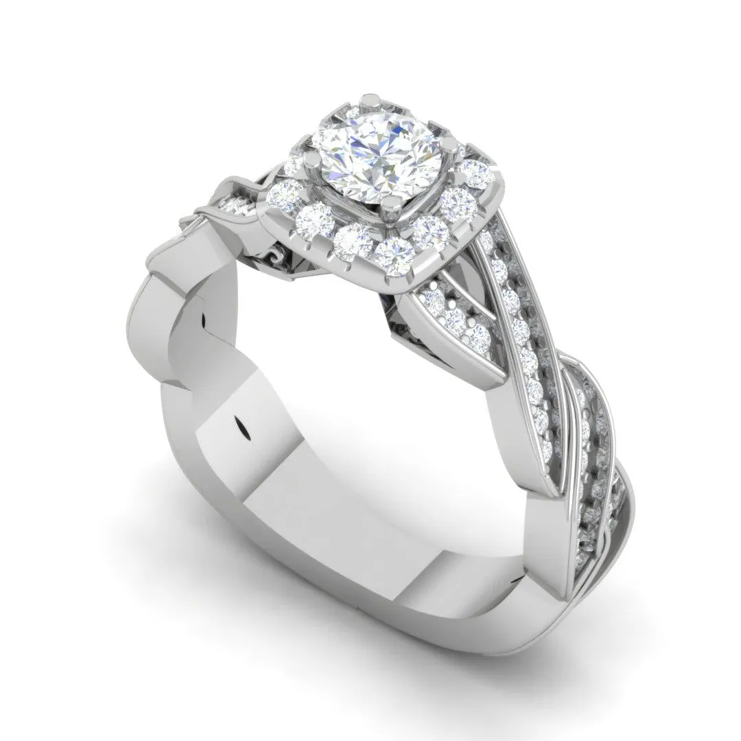 0.30cts Solitaire Square Halo Diamond Twisted Shank Platinum Ring JL PT RV RD 147