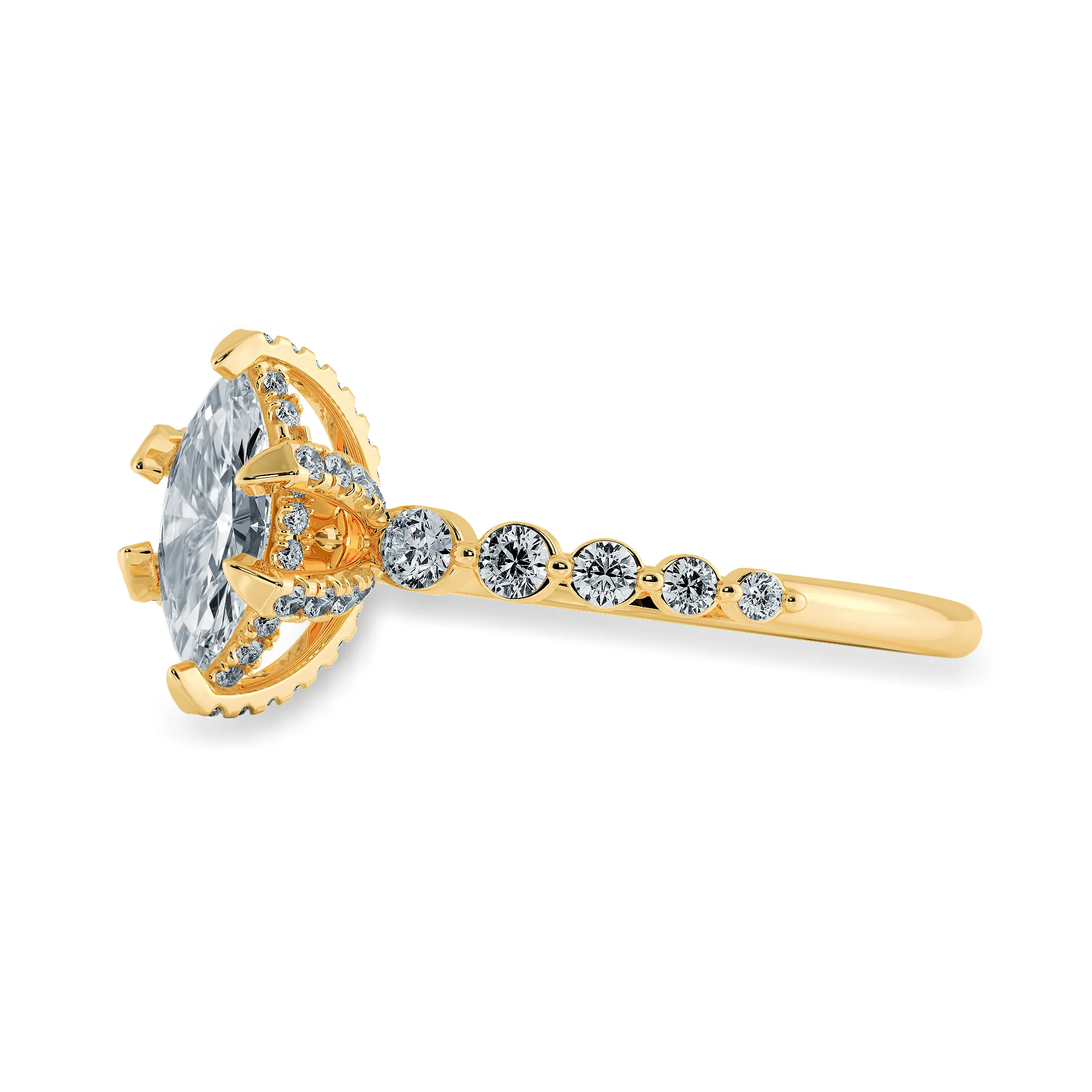 0.30ts. Marquise Cut Solitaire Halo Diamond Accents 18K Yellow Gold Ring JL AU 2010Y
