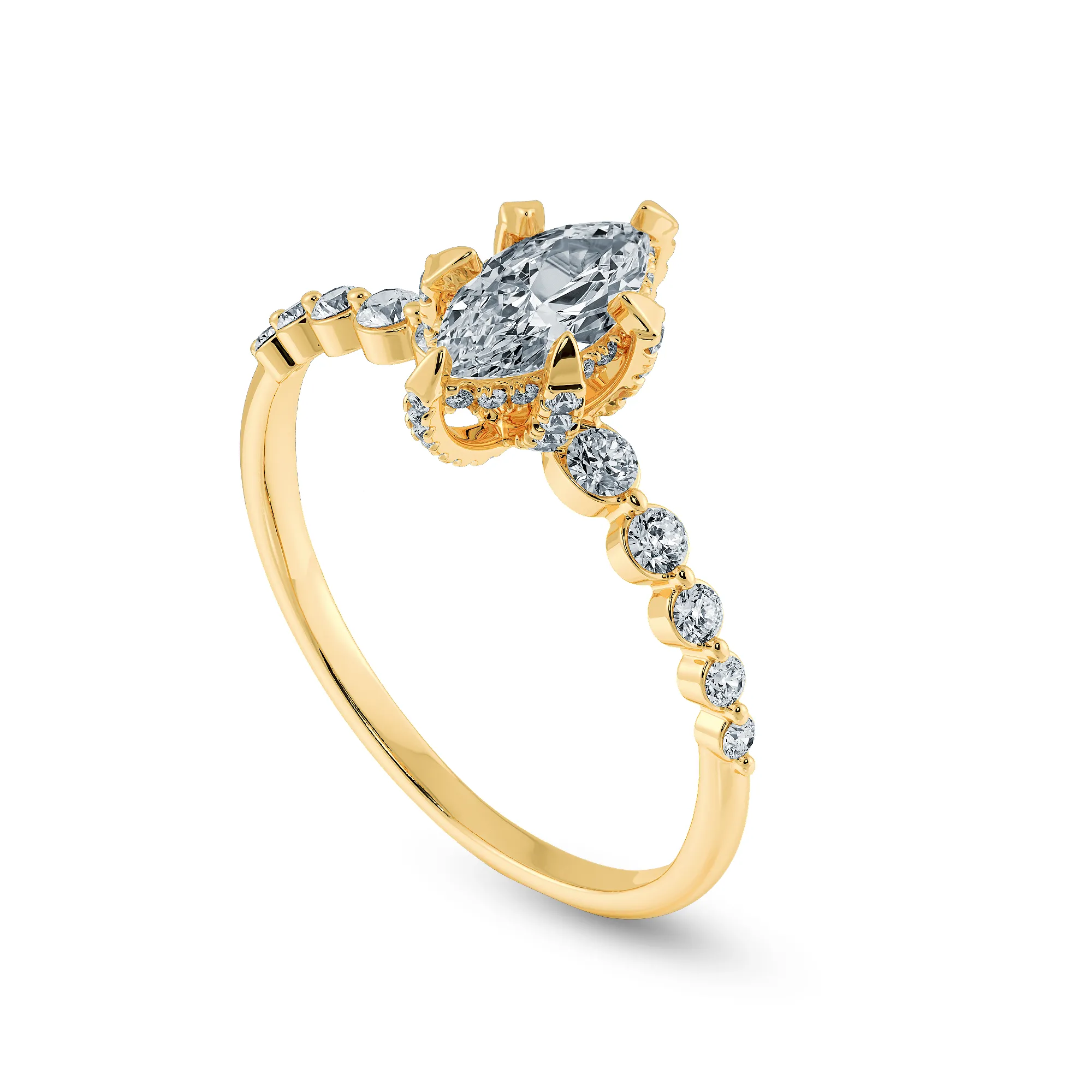 0.30ts. Marquise Cut Solitaire Halo Diamond Accents 18K Yellow Gold Ring JL AU 2010Y
