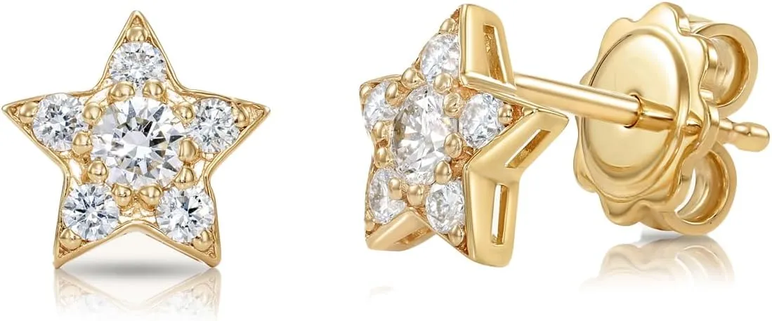 0.50 Ct 14K White Gold Certified Lab Created Diamond Star Earrings | Celestial Studs with Large Comfortable Push-Backings | Ultra Premium Collection (F Color, VS Clarity)