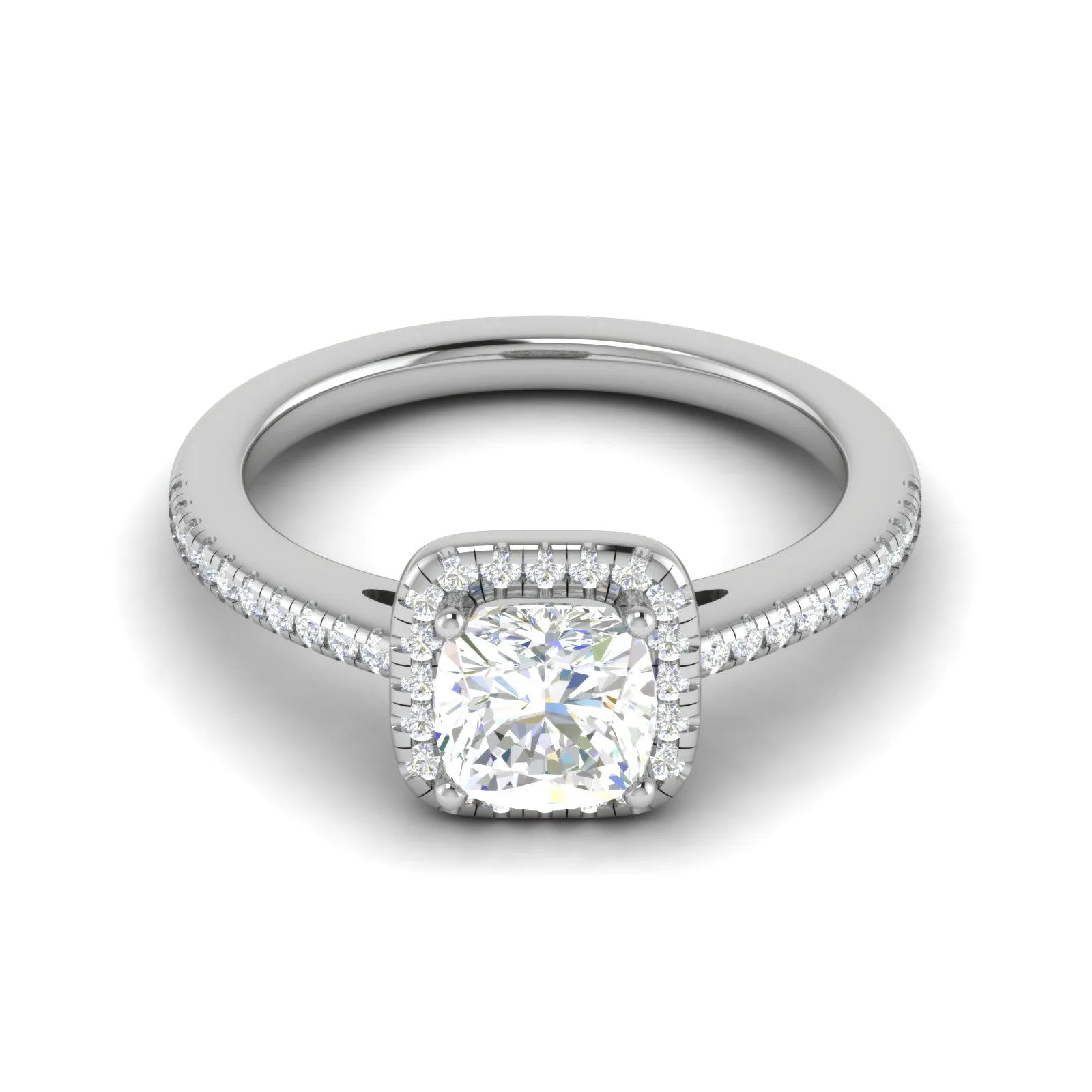 0.50 cts. Cushion Solitaire Halo Diamond Shank Platinum Ring JL PT RH AS 121