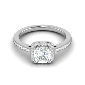 0.50 cts. Cushion Solitaire Halo Diamond Shank Platinum Ring JL PT RH AS 121