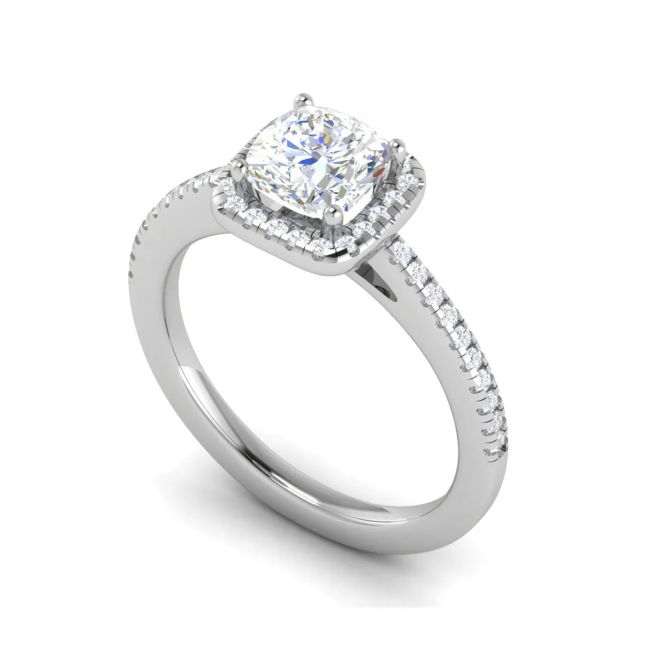 0.50 cts. Cushion Solitaire Halo Diamond Shank Platinum Ring JL PT RH AS 121