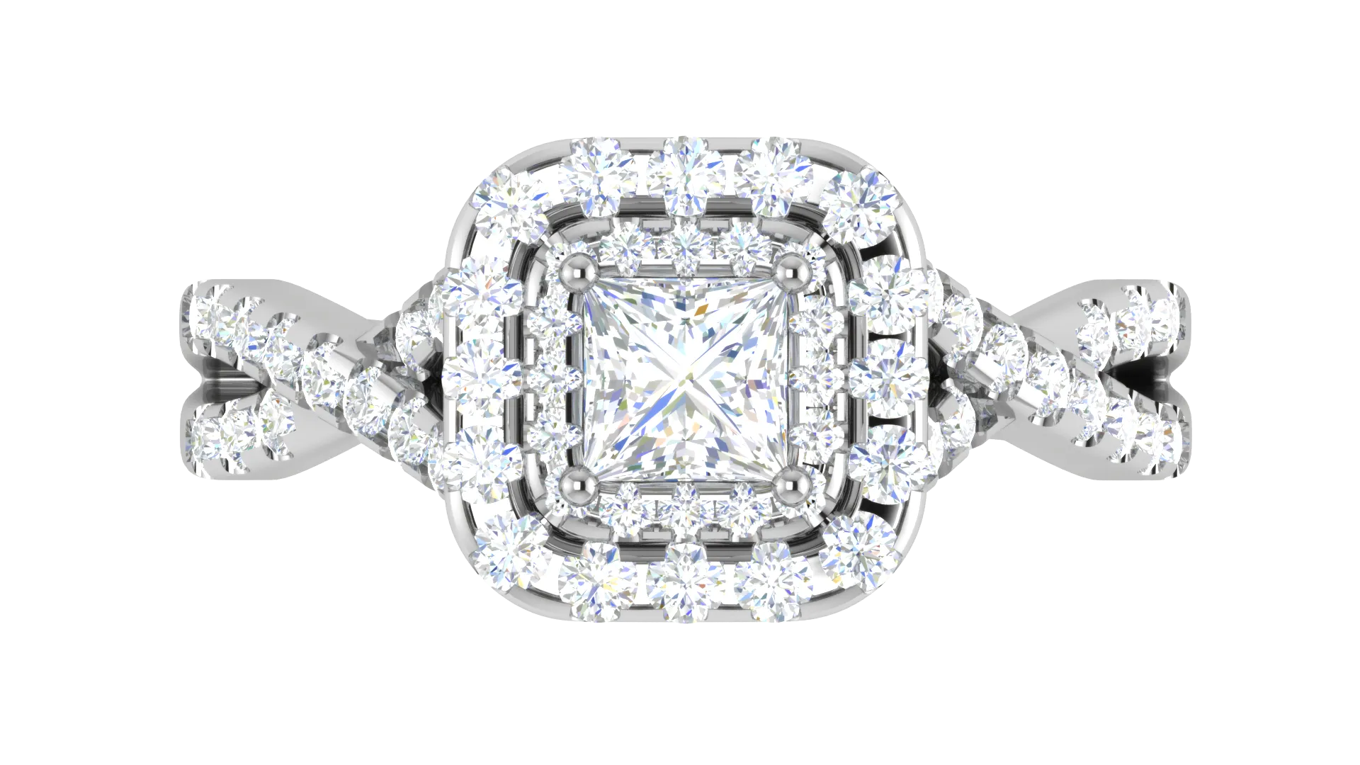 0.50 cts Princess Cut Solitaire Double Halo Diamond Twisted Shank Platinum Ring JL PT RH PR 259