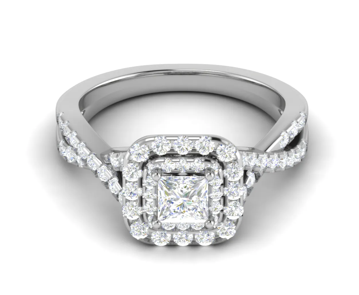 0.50 cts Princess Cut Solitaire Double Halo Diamond Twisted Shank Platinum Ring JL PT RH PR 259