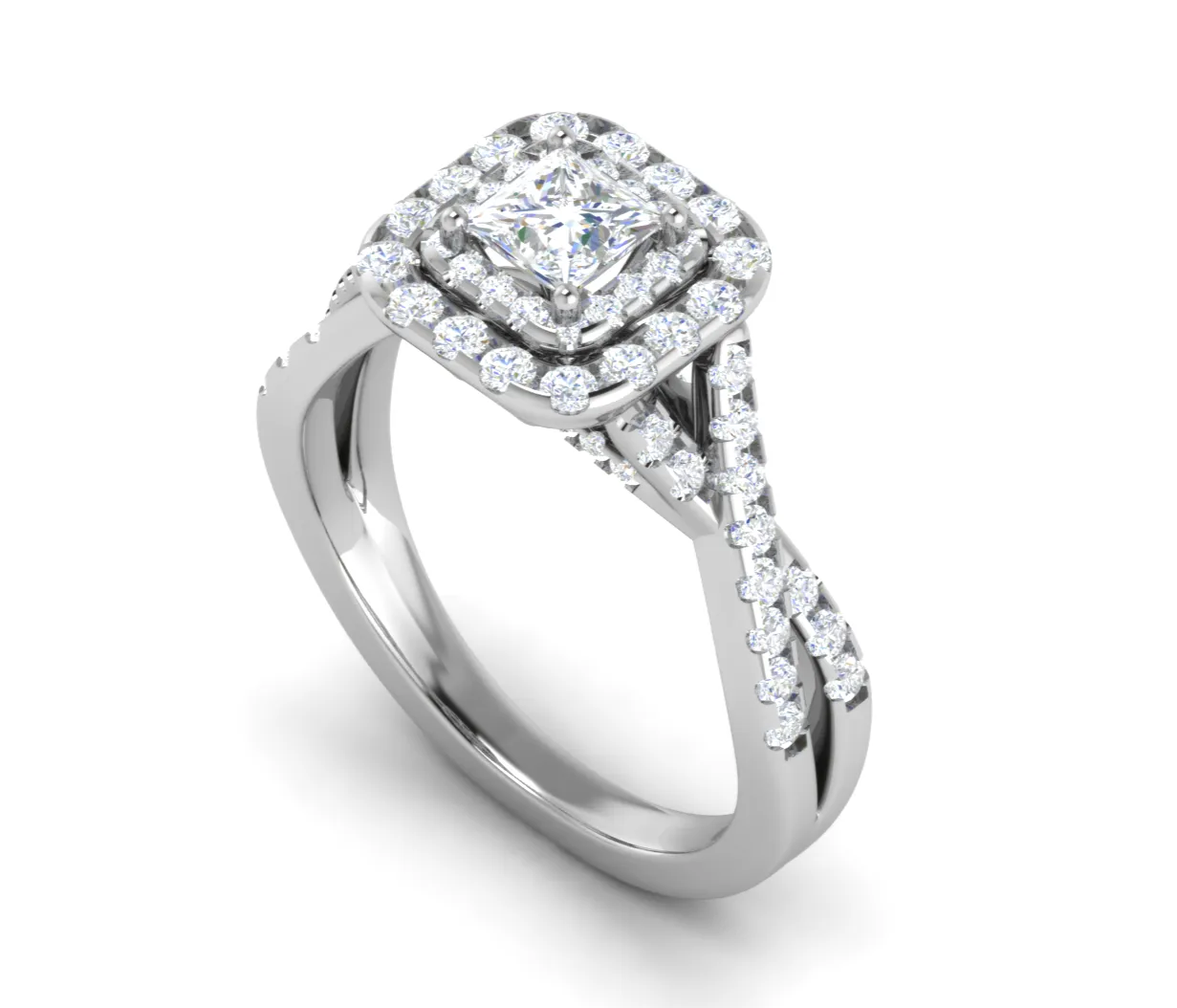 0.50 cts Princess Cut Solitaire Double Halo Diamond Twisted Shank Platinum Ring JL PT RH PR 259
