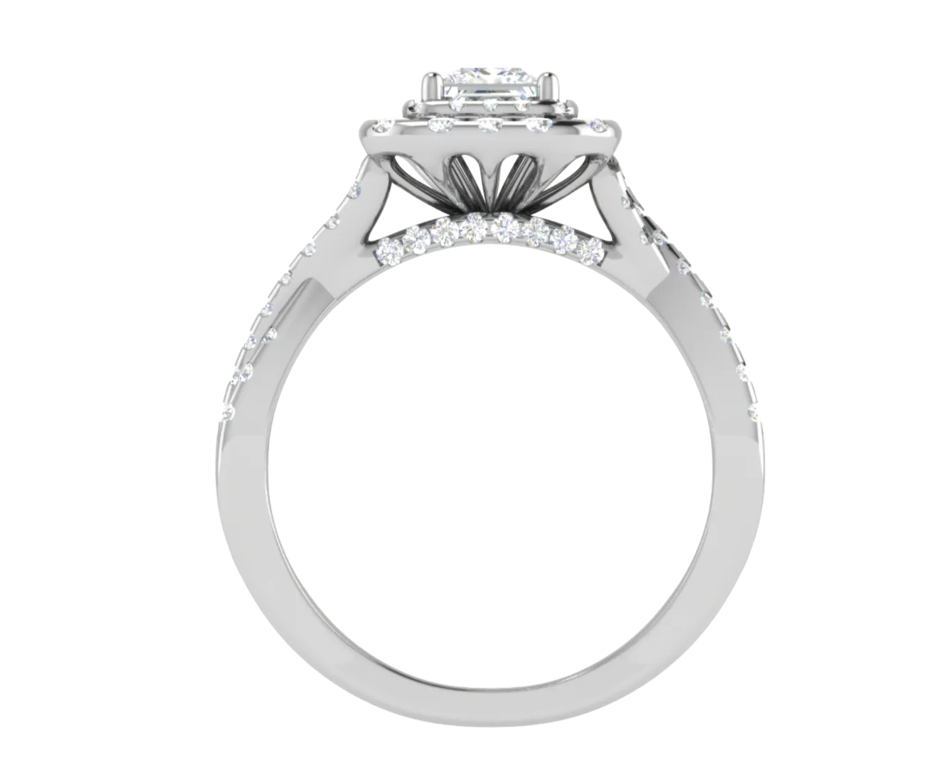 0.50 cts Princess Cut Solitaire Double Halo Diamond Twisted Shank Platinum Ring JL PT RH PR 259