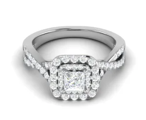 0.50 cts Princess Cut Solitaire Double Halo Diamond Twisted Shank Platinum Ring JL PT RH PR 259