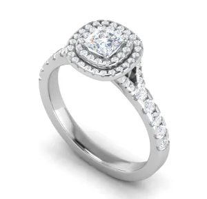 0.50 cts Princess Cut Solitaire Square Double Halo Diamond Shank Platinum Ring JL PT RH PR 285