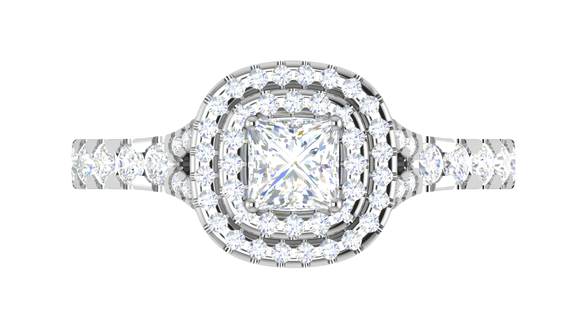 0.50 cts Princess Cut Solitaire Square Double Halo Diamond Shank Platinum Ring JL PT RH PR 285