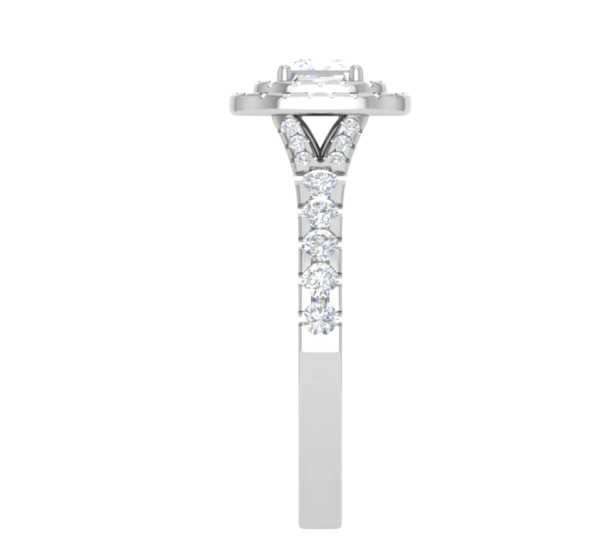0.50 cts Princess Cut Solitaire Square Double Halo Diamond Shank Platinum Ring JL PT RH PR 285