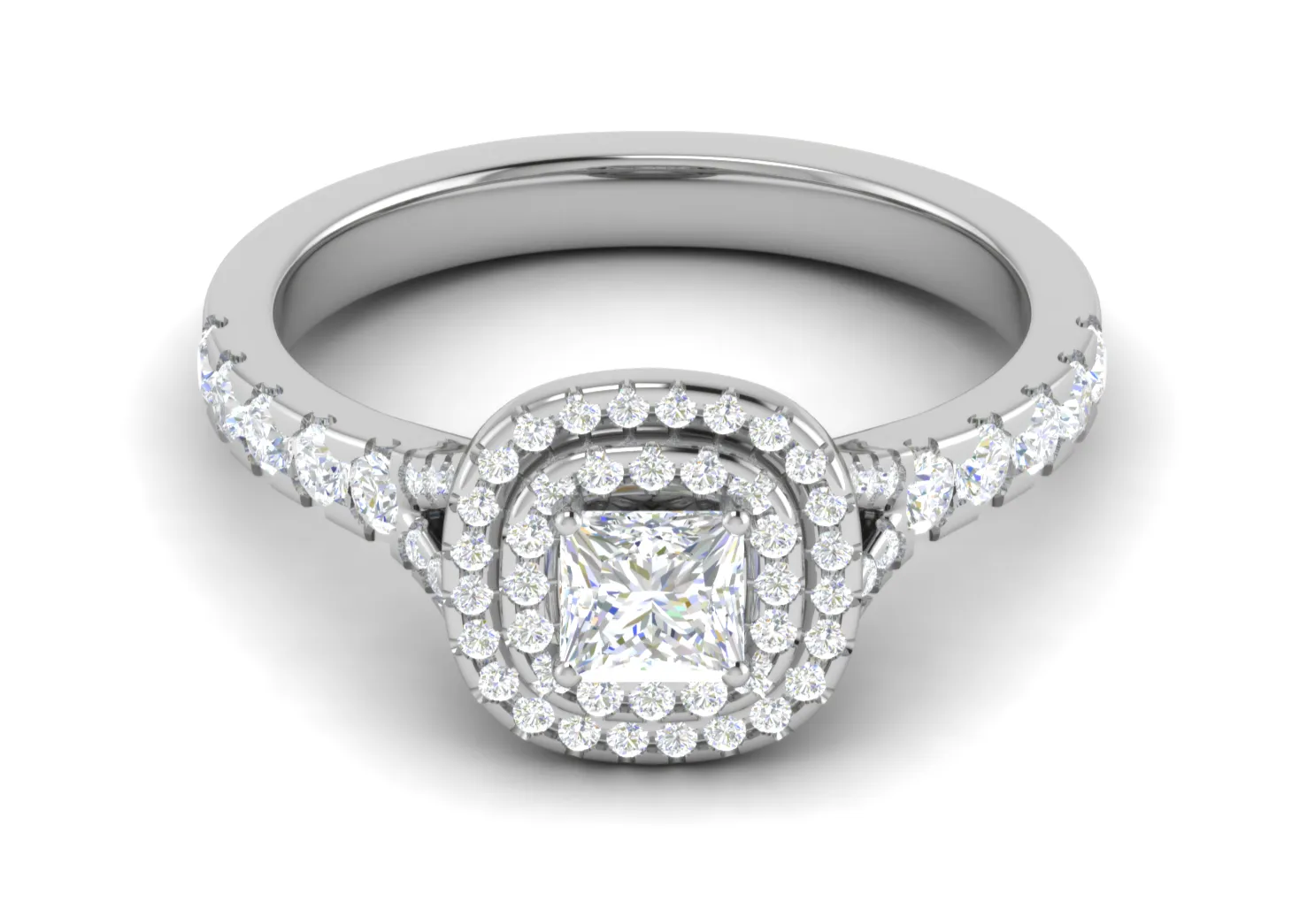 0.50 cts Princess Cut Solitaire Square Double Halo Diamond Shank Platinum Ring JL PT RH PR 285