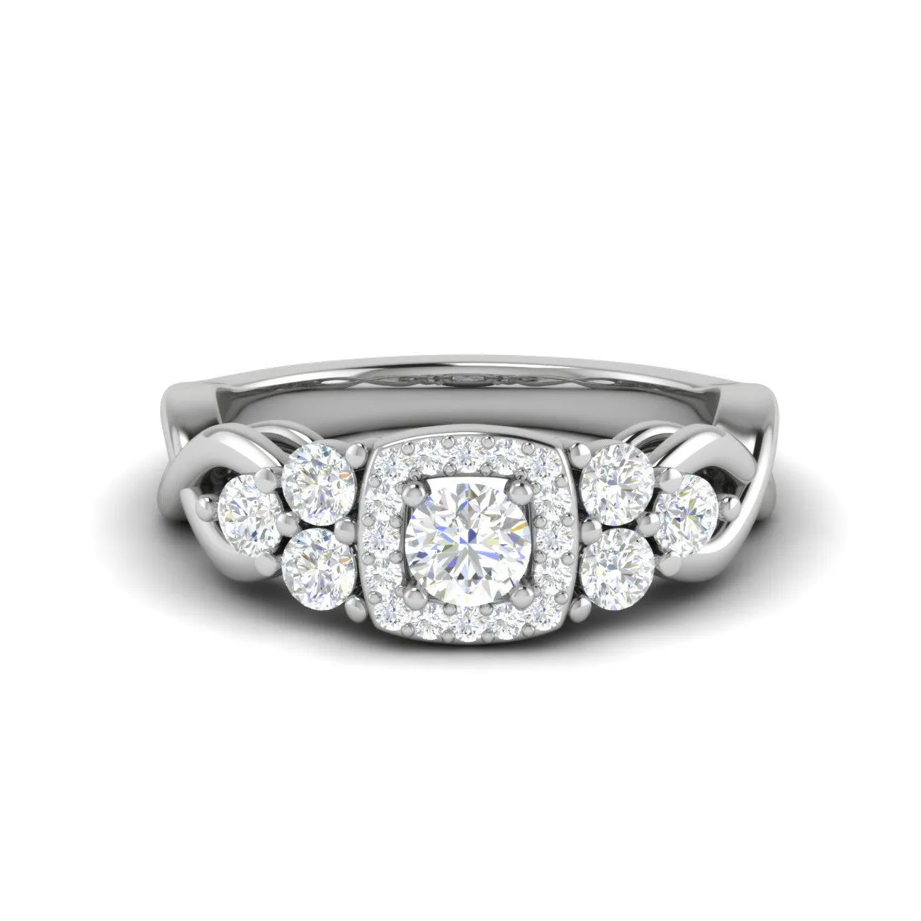 0.50 cts Solitaire Square Halo Diamond Accents Platinum Ring JL PT RH RD 272