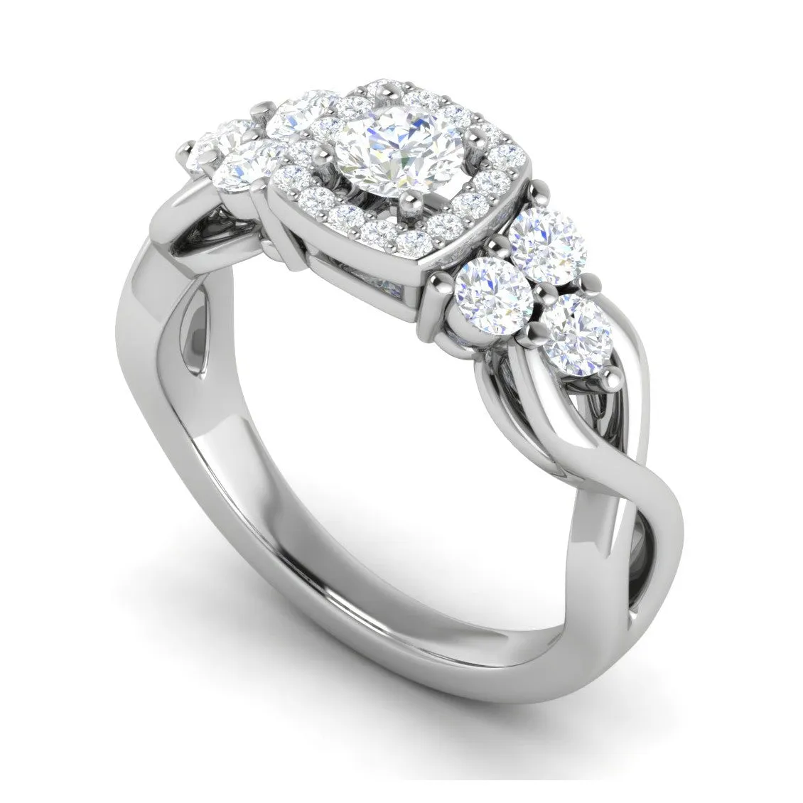 0.50 cts Solitaire Square Halo Diamond Accents Platinum Ring JL PT RH RD 272