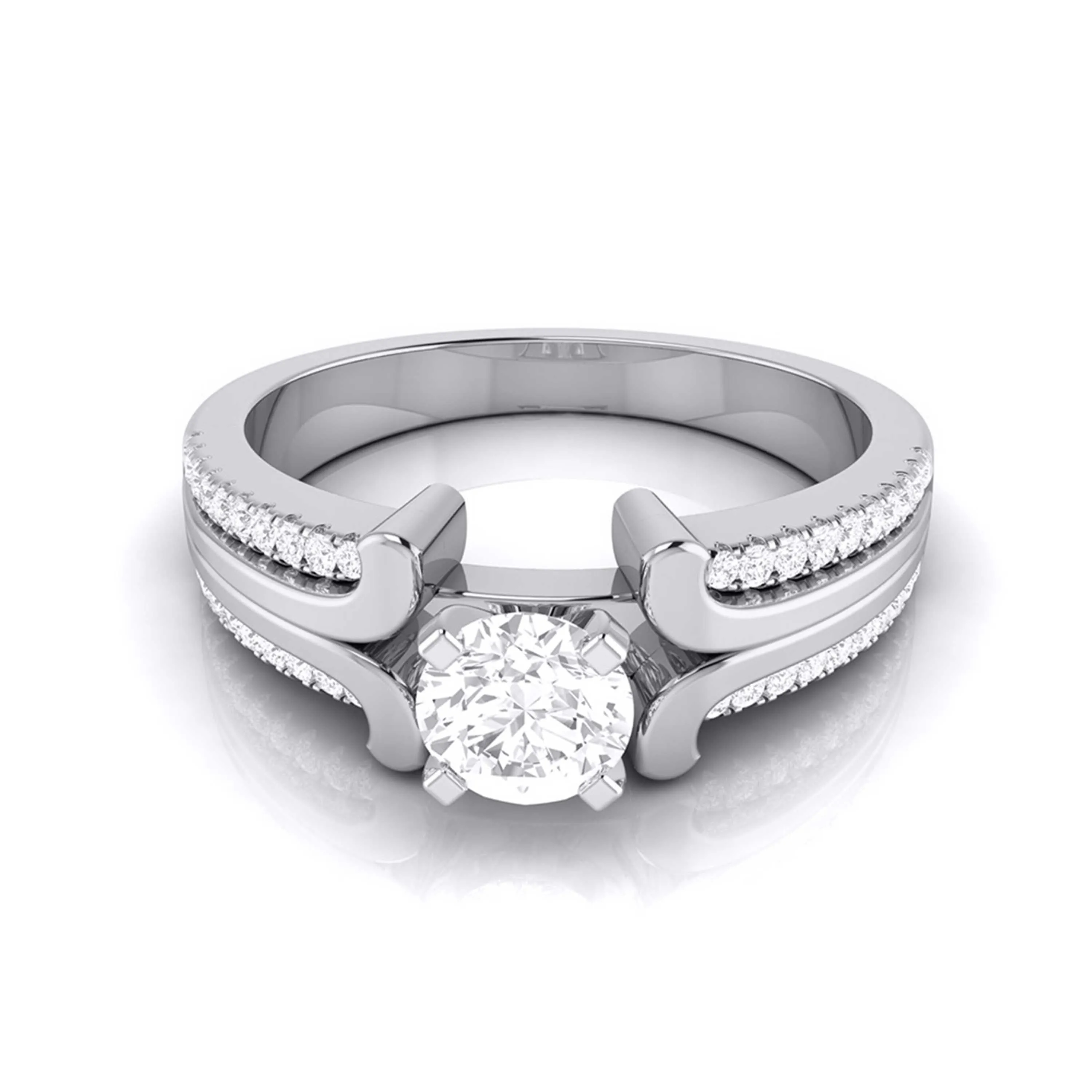 0.50-Pointer Lab Grown Solitaire Engagement Ring for Women with 2-Row Diamonds Shank JL PT LG G-116-A