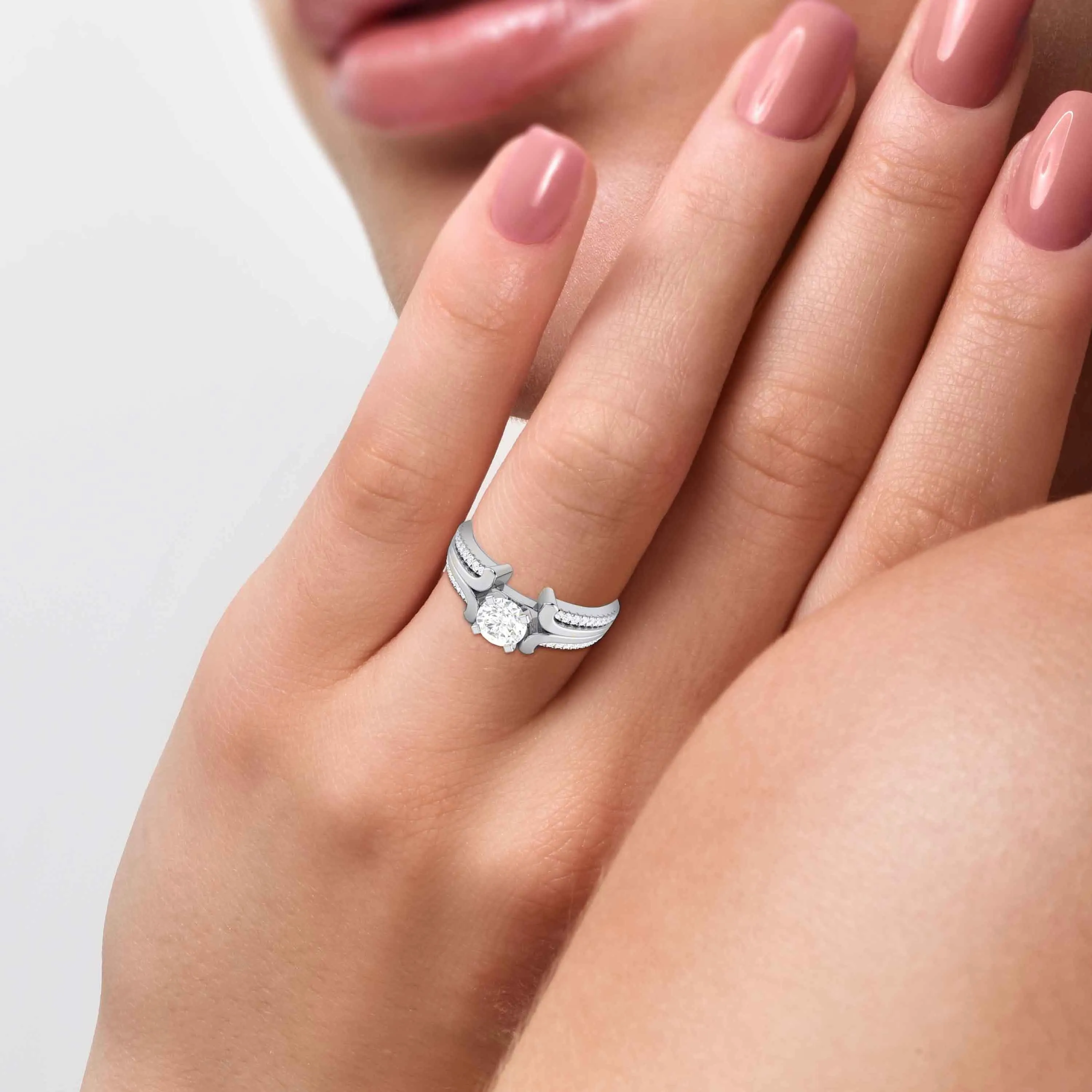 0.50-Pointer Lab Grown Solitaire Engagement Ring for Women with 2-Row Diamonds Shank JL PT LG G-116-A