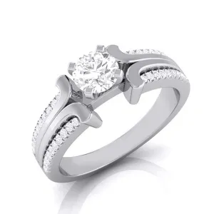 0.50-Pointer Lab Grown Solitaire Engagement Ring for Women with 2-Row Diamonds Shank JL PT LG G-116-A