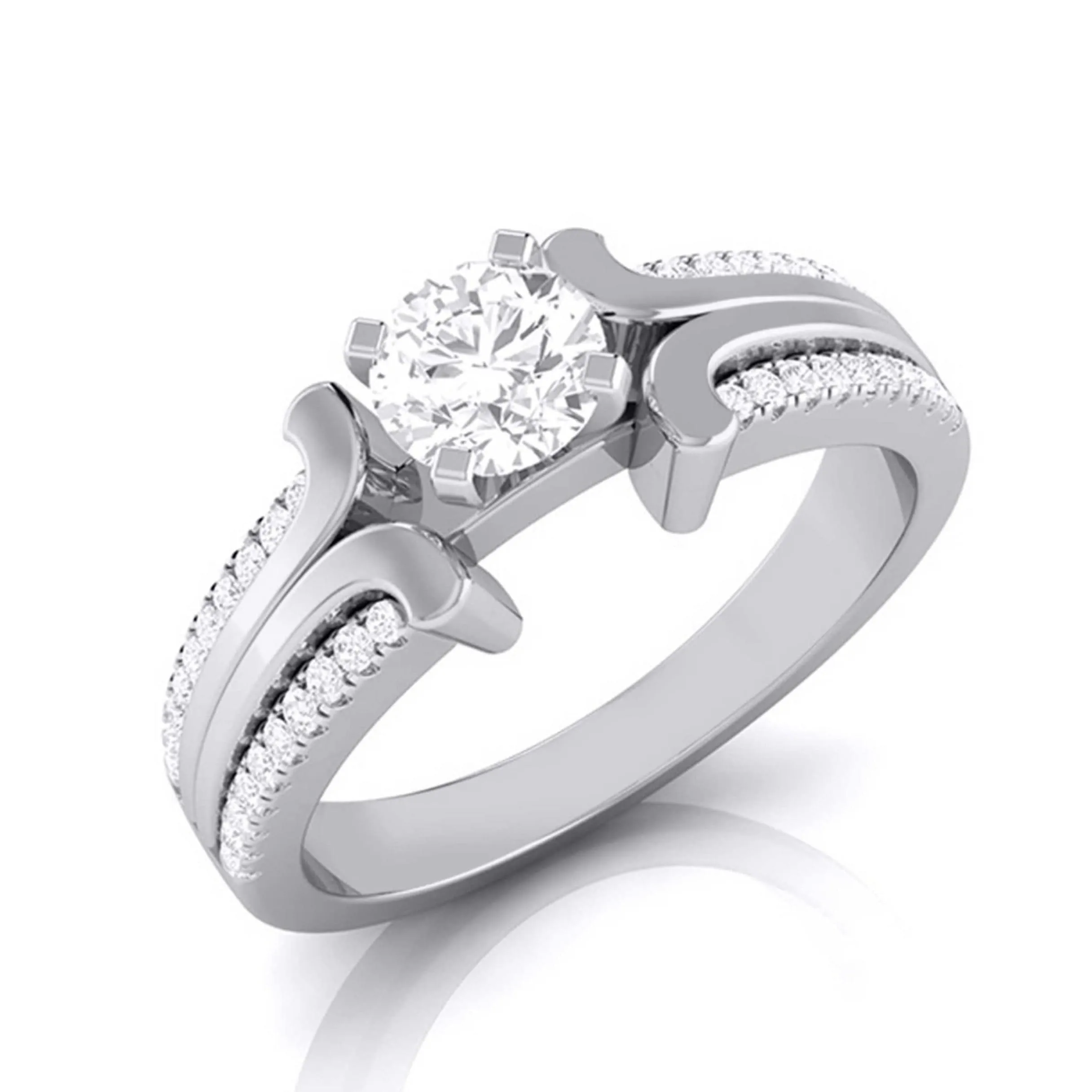 0.50-Pointer Lab Grown Solitaire Engagement Ring for Women with 2-Row Diamonds Shank JL PT LG G-116-A