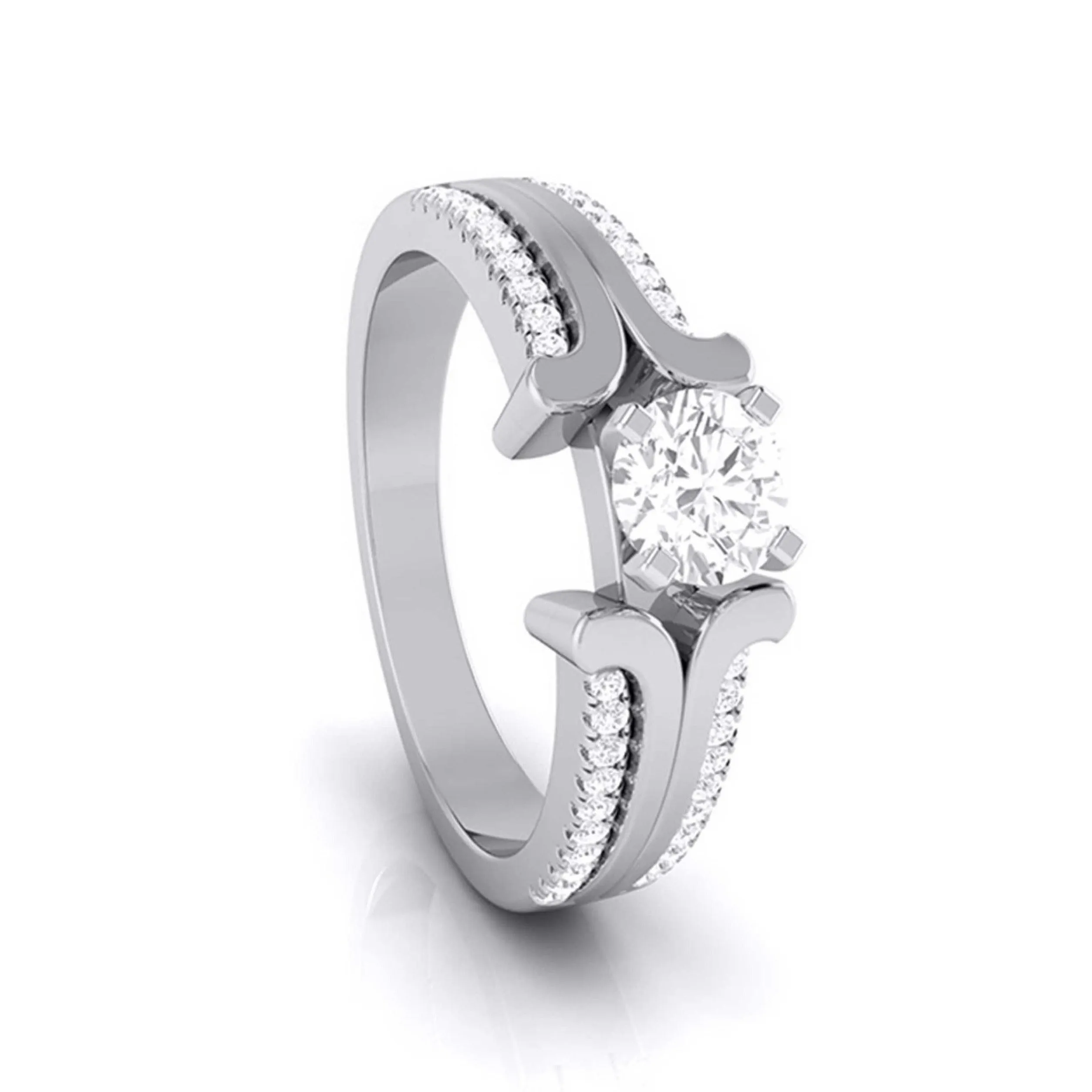0.50-Pointer Lab Grown Solitaire Engagement Ring for Women with 2-Row Diamonds Shank JL PT LG G-116-A
