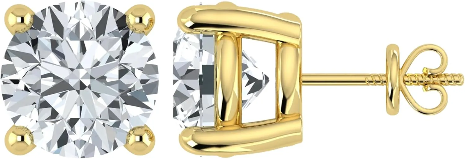 0.50 to 5.00 Carat IGI Certified Lab Grown Round Cut Diamond Studs Earrings 14k White/Yellow Gold 4 Prong Screwback Jewelry Gift Box Packaging (E-F Color, VS1-VS2 Clarity)