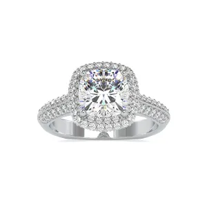 0.50cts. Cushion Cut Solitaire Platinum Double Halo Split Shank Engagement Ring JL PT 0102