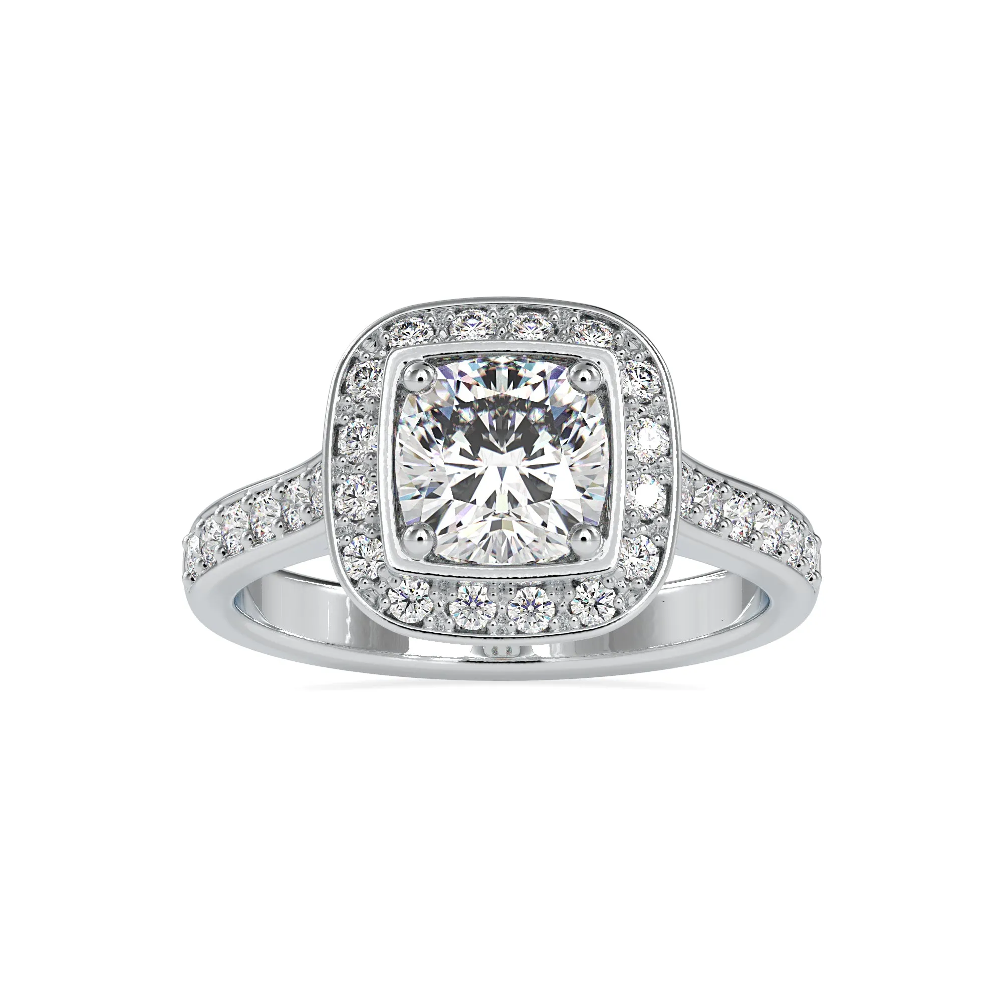 0.50cts. Cushion Cut Solitaire Platinum Halo Diamond Engagement Ring JL PT 0076