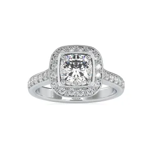 0.50cts. Cushion Cut Solitaire Platinum Halo Diamond Engagement Ring JL PT 0076