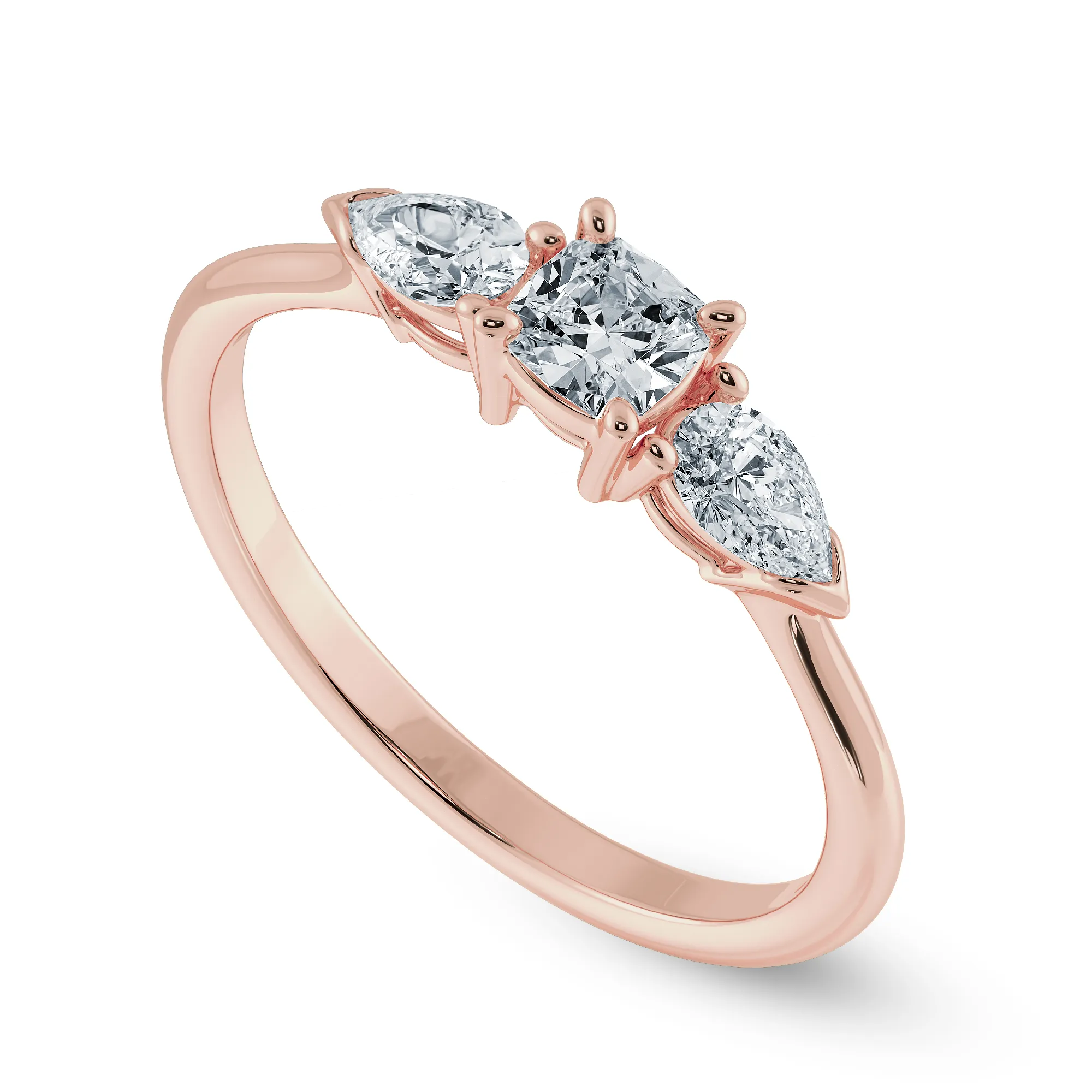 0.50cts. Cushion Cut Solitaire with Pear Cut Diamond Accents 18K Rose Gold Ring JL AU 1203R-A