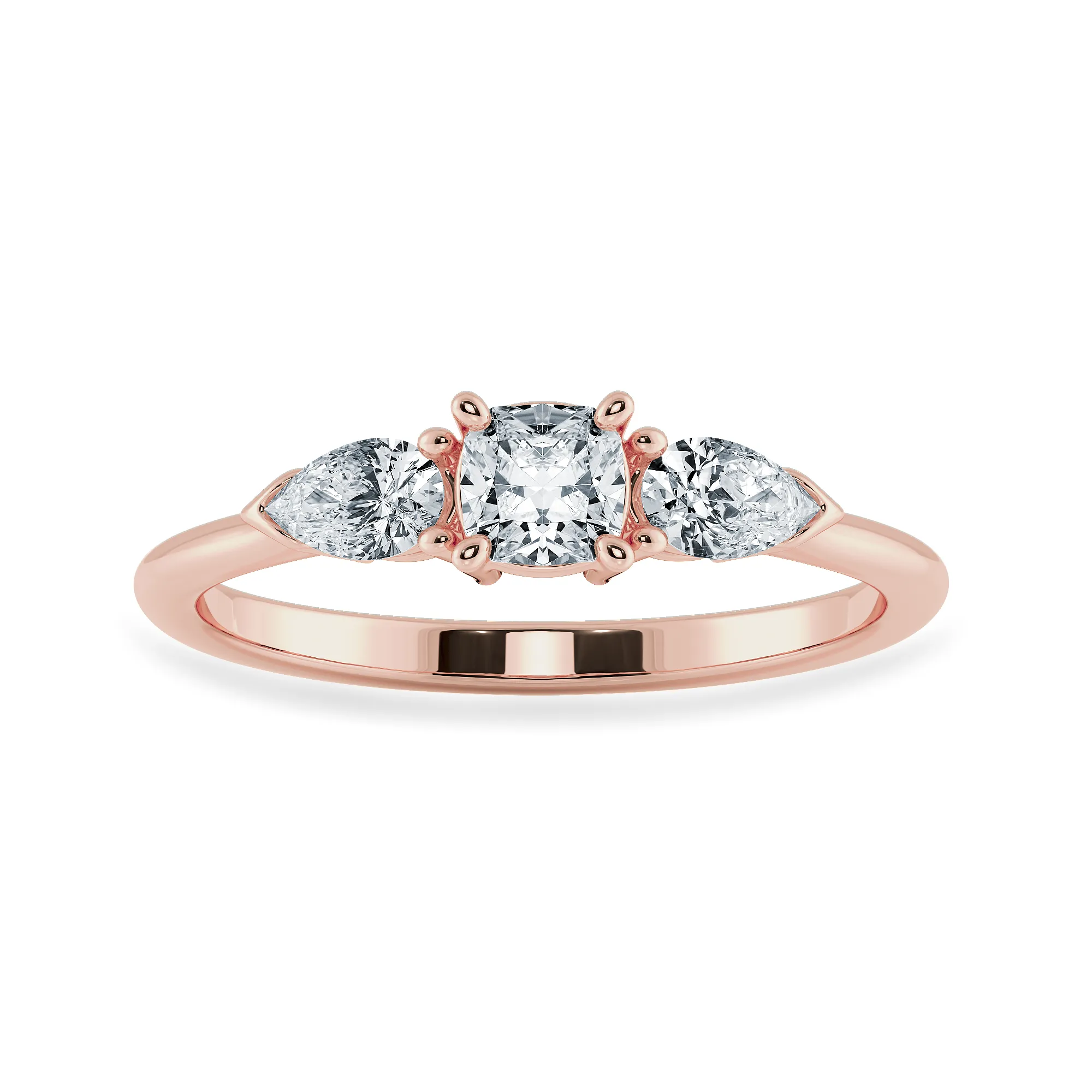 0.50cts. Cushion Cut Solitaire with Pear Cut Diamond Accents 18K Rose Gold Ring JL AU 1203R-A