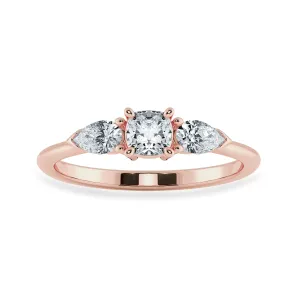 0.50cts. Cushion Cut Solitaire with Pear Cut Diamond Accents 18K Rose Gold Ring JL AU 1203R-A
