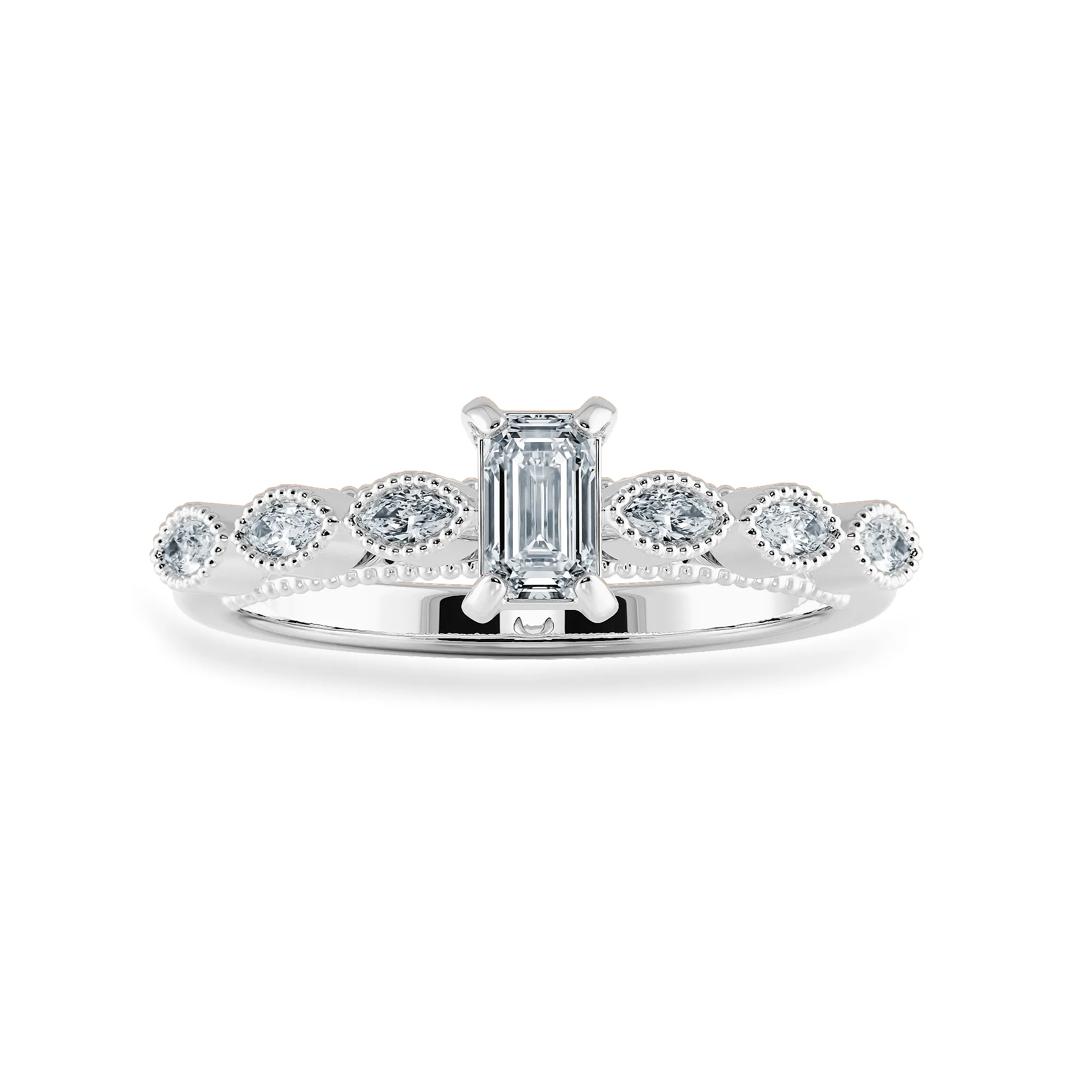 0.50cts Emerald Cut Solitaire Marquise Cut Diamond Accents Platinum Ring JL PT 2015-A