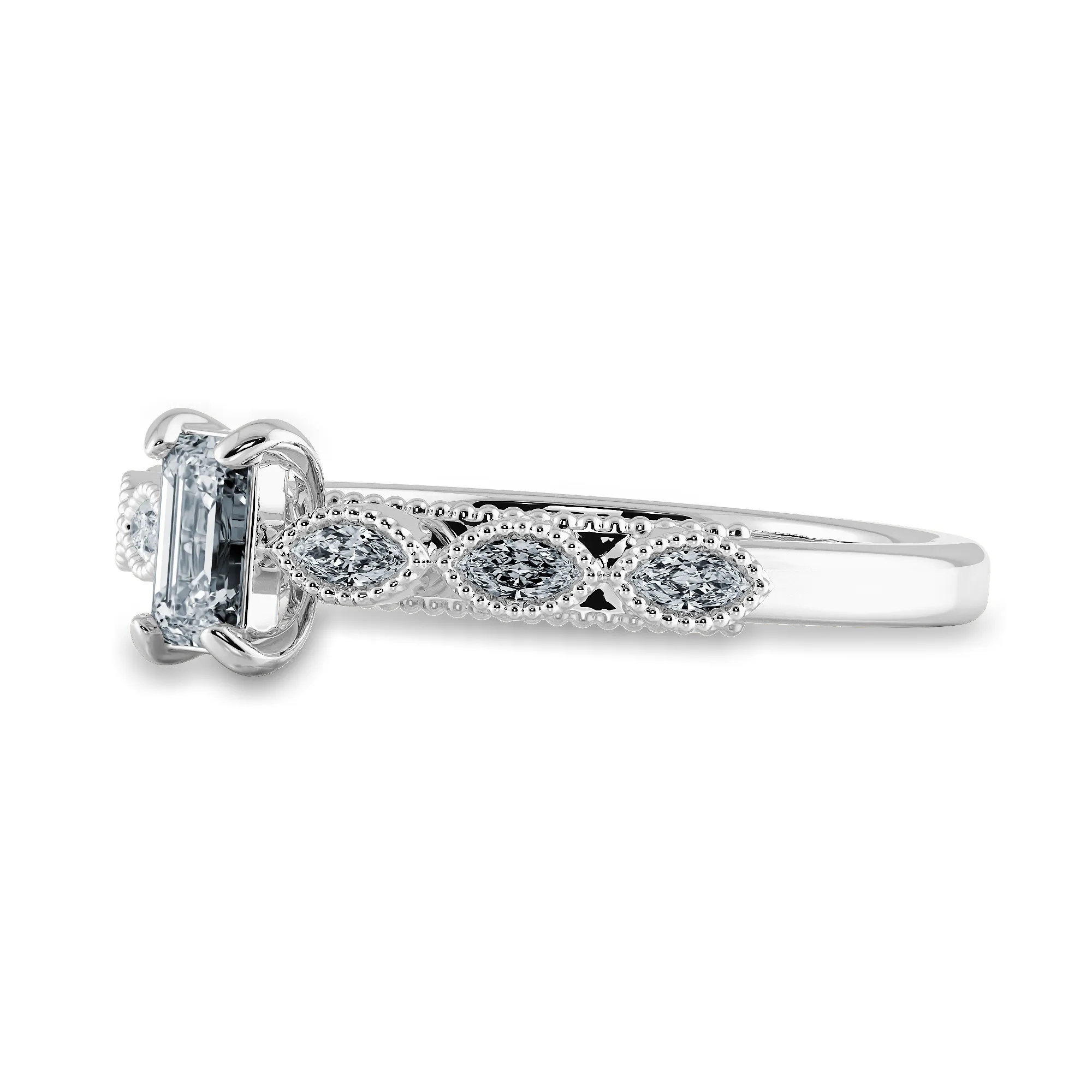 0.50cts Emerald Cut Solitaire Marquise Cut Diamond Accents Platinum Ring JL PT 2015-A