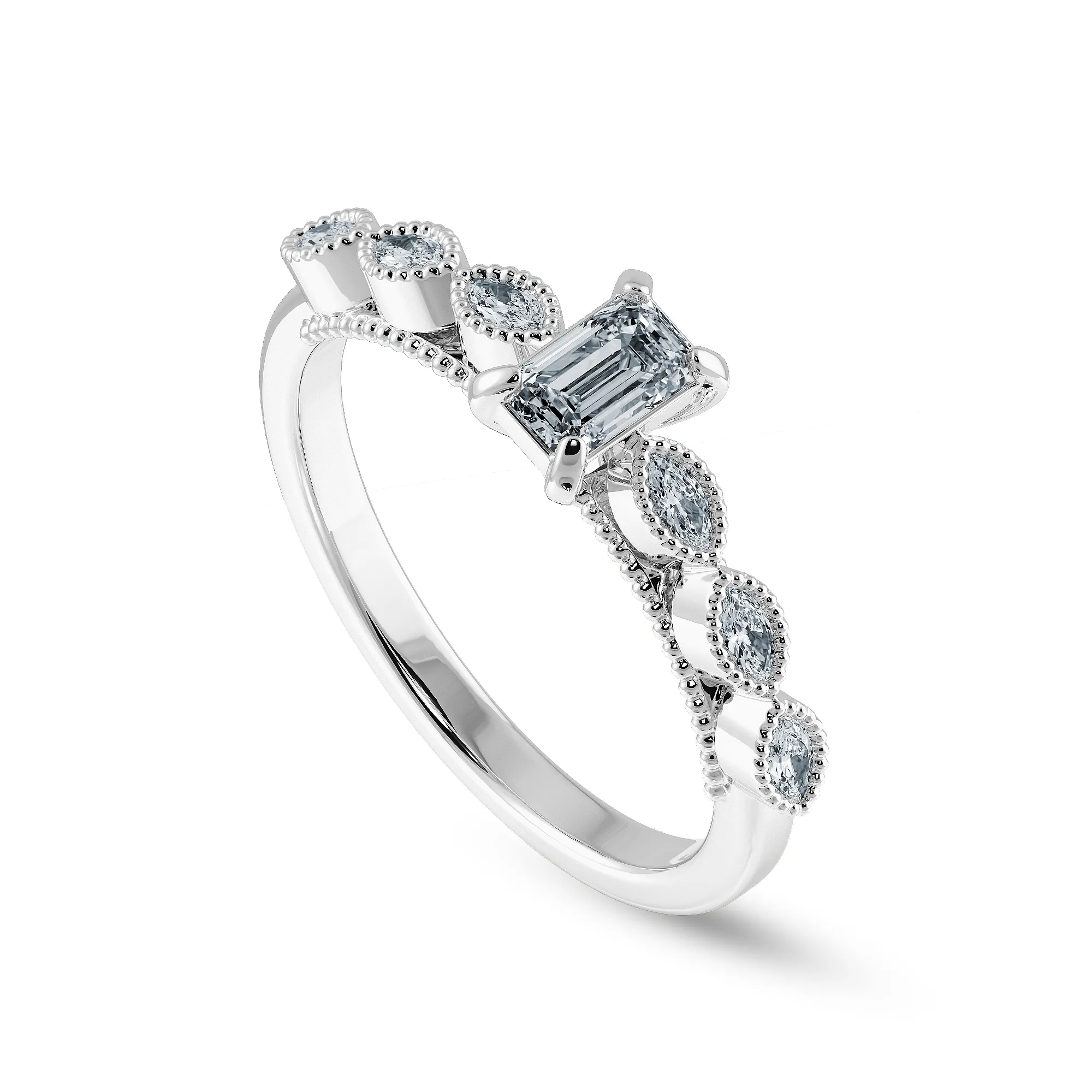 0.50cts Emerald Cut Solitaire Marquise Cut Diamond Accents Platinum Ring JL PT 2015-A