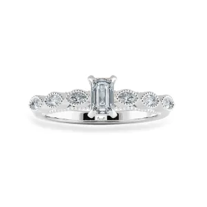 0.50cts Emerald Cut Solitaire Marquise Cut Diamond Accents Platinum Ring JL PT 2015-A