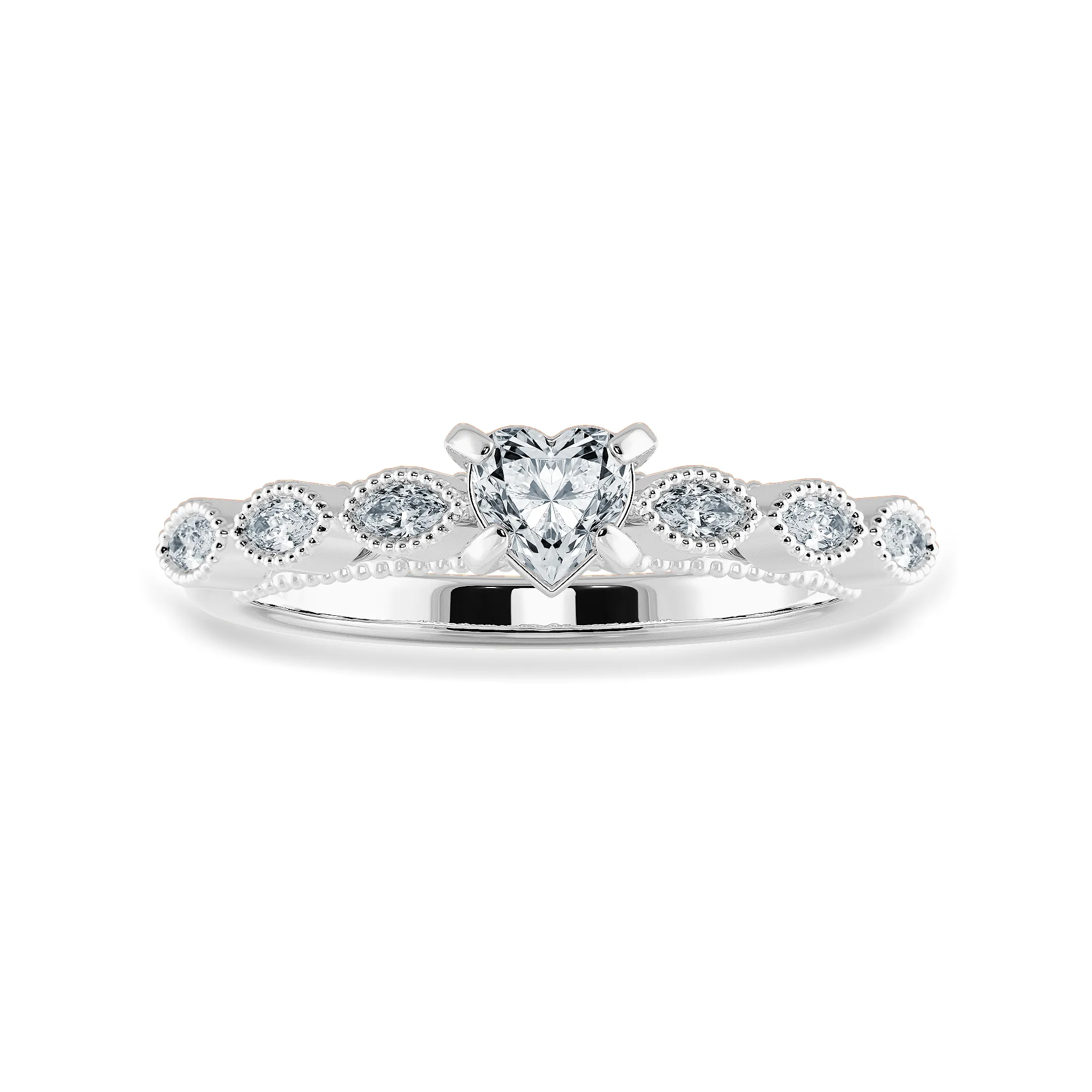 0.50cts Heart Cut Solitaire with Marquise Cut Diamond Accents Platinum Ring JL PT 2016-A