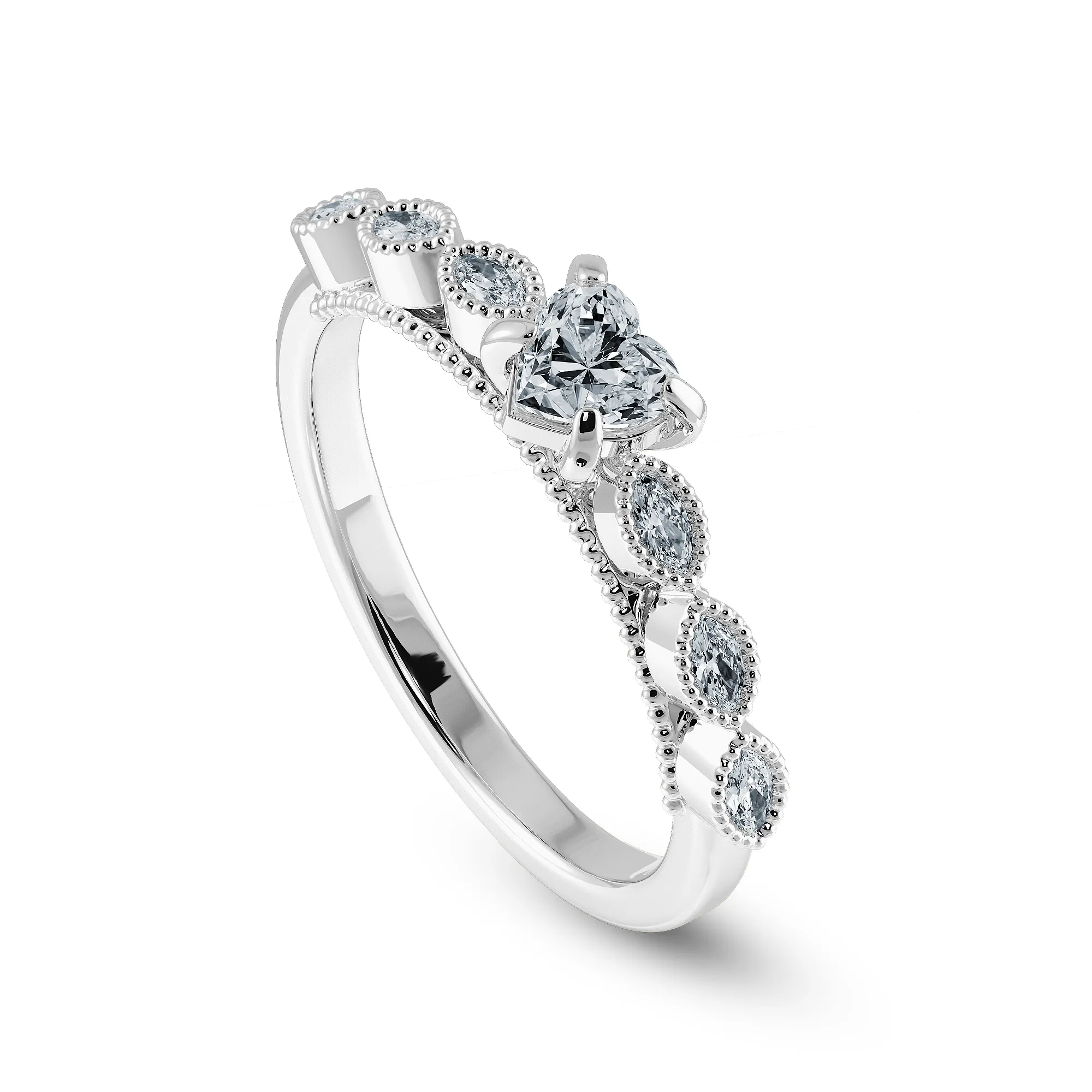 0.50cts Heart Cut Solitaire with Marquise Cut Diamond Accents Platinum Ring JL PT 2016-A