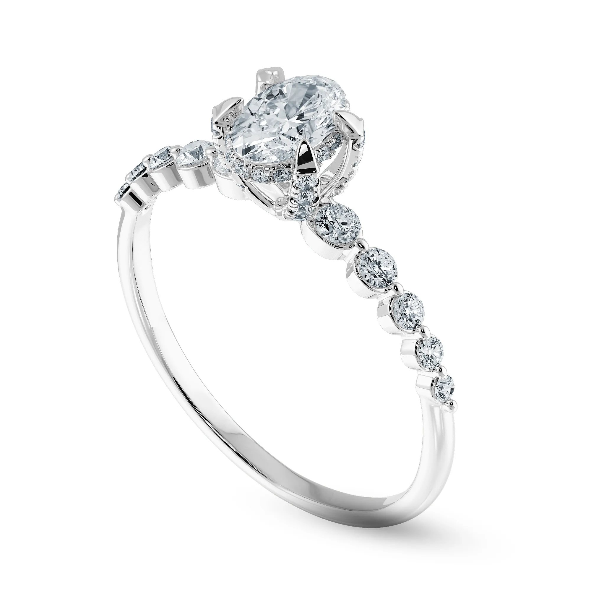 0.50cts Oval Cut Solitaire Halo Diamond Accents Platinum Ring JL PT 2008-A