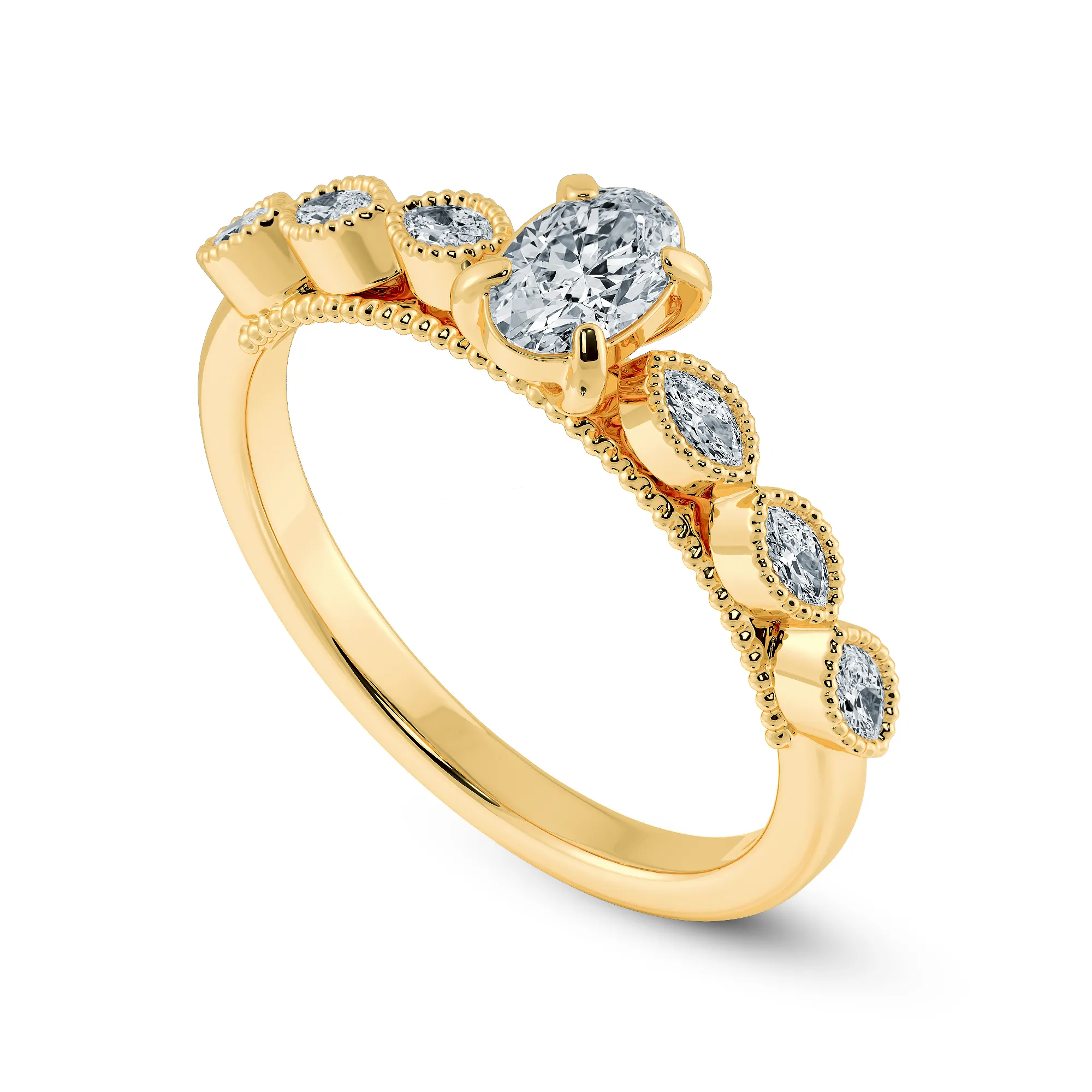 0.50cts. Oval Cut Solitaire Marquise Cut Diamond Accents 18K Yellow Gold Ring JL AU 2017Y-A