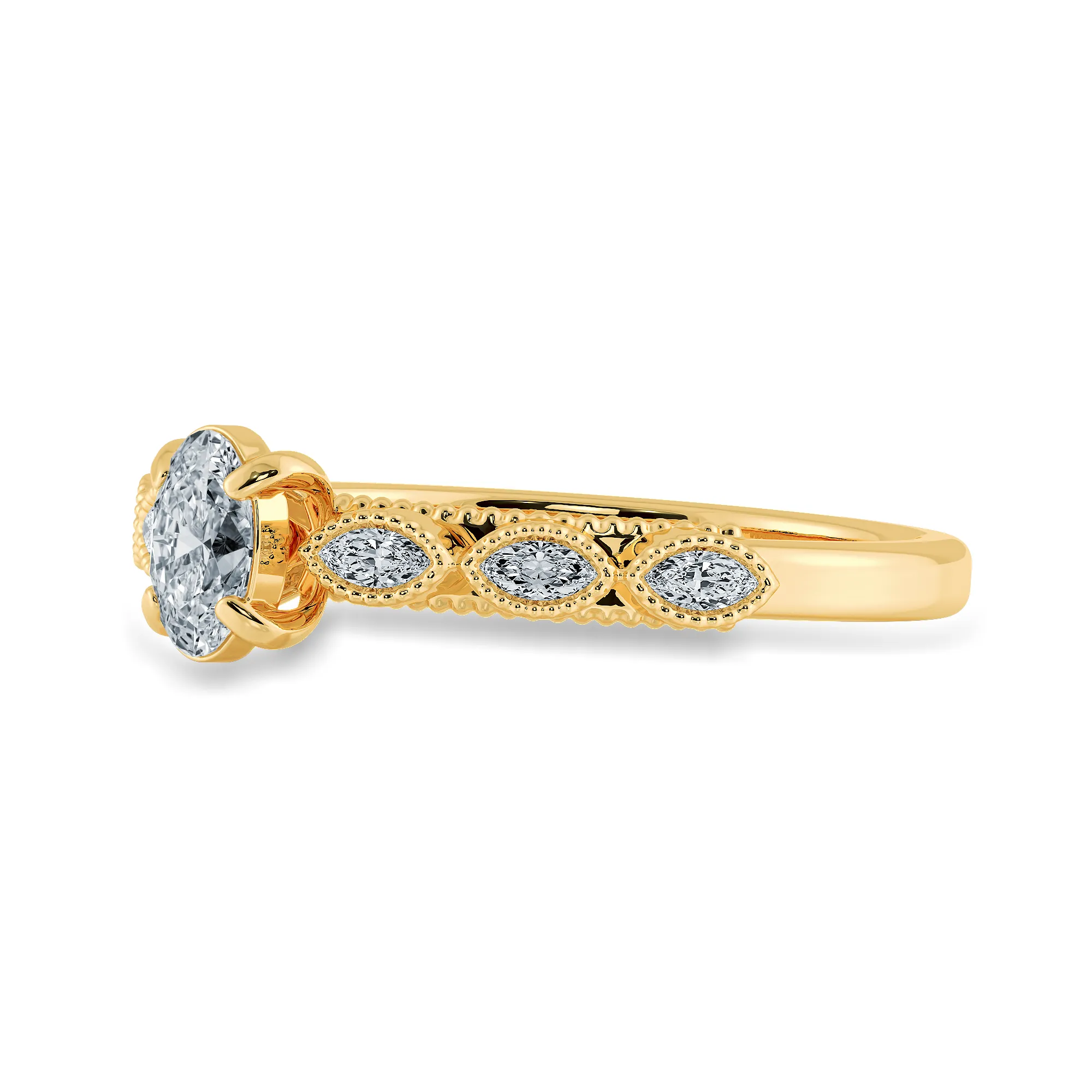 0.50cts. Oval Cut Solitaire Marquise Cut Diamond Accents 18K Yellow Gold Ring JL AU 2017Y-A