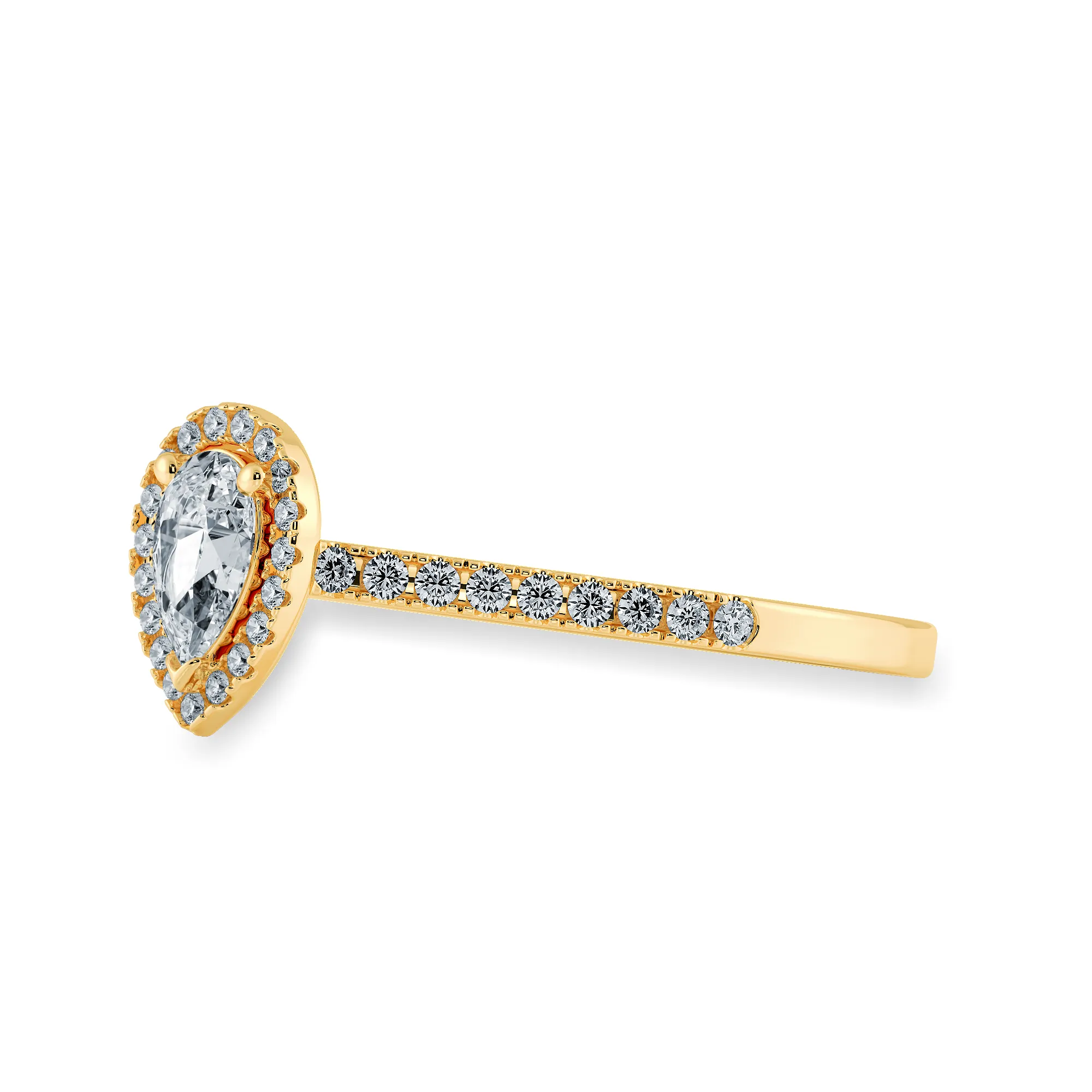 0.50cts. Pear Cut Solitaire Halo Diamond Shank 18K Yellow Gold Ring JL AU 1200Y-A
