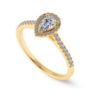 0.50cts. Pear Cut Solitaire Halo Diamond Shank 18K Yellow Gold Ring JL AU 1200Y-A