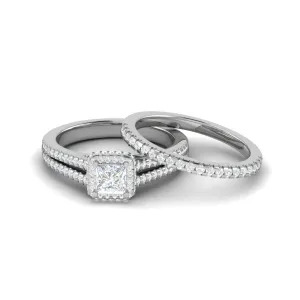 0.50cts Princess Cut Solitaire Double Halo Diamond Split Shank Platinum Ring JL PT RV PR 130