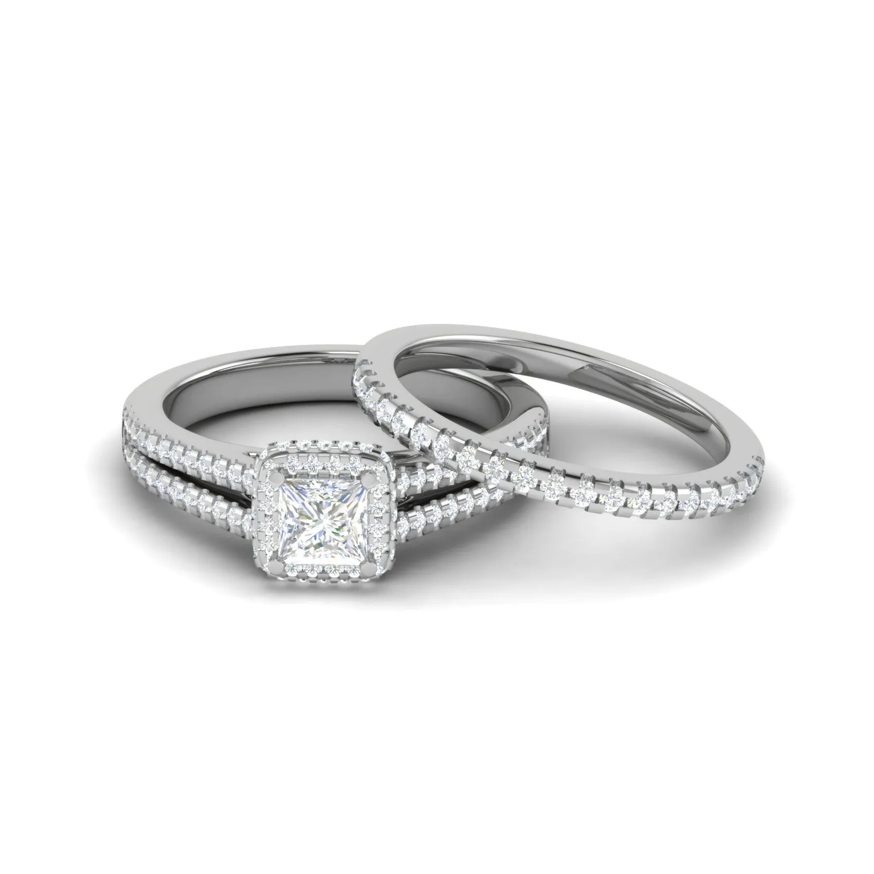 0.50cts Princess Cut Solitaire Double Halo Diamond Split Shank Platinum Ring JL PT RV PR 130