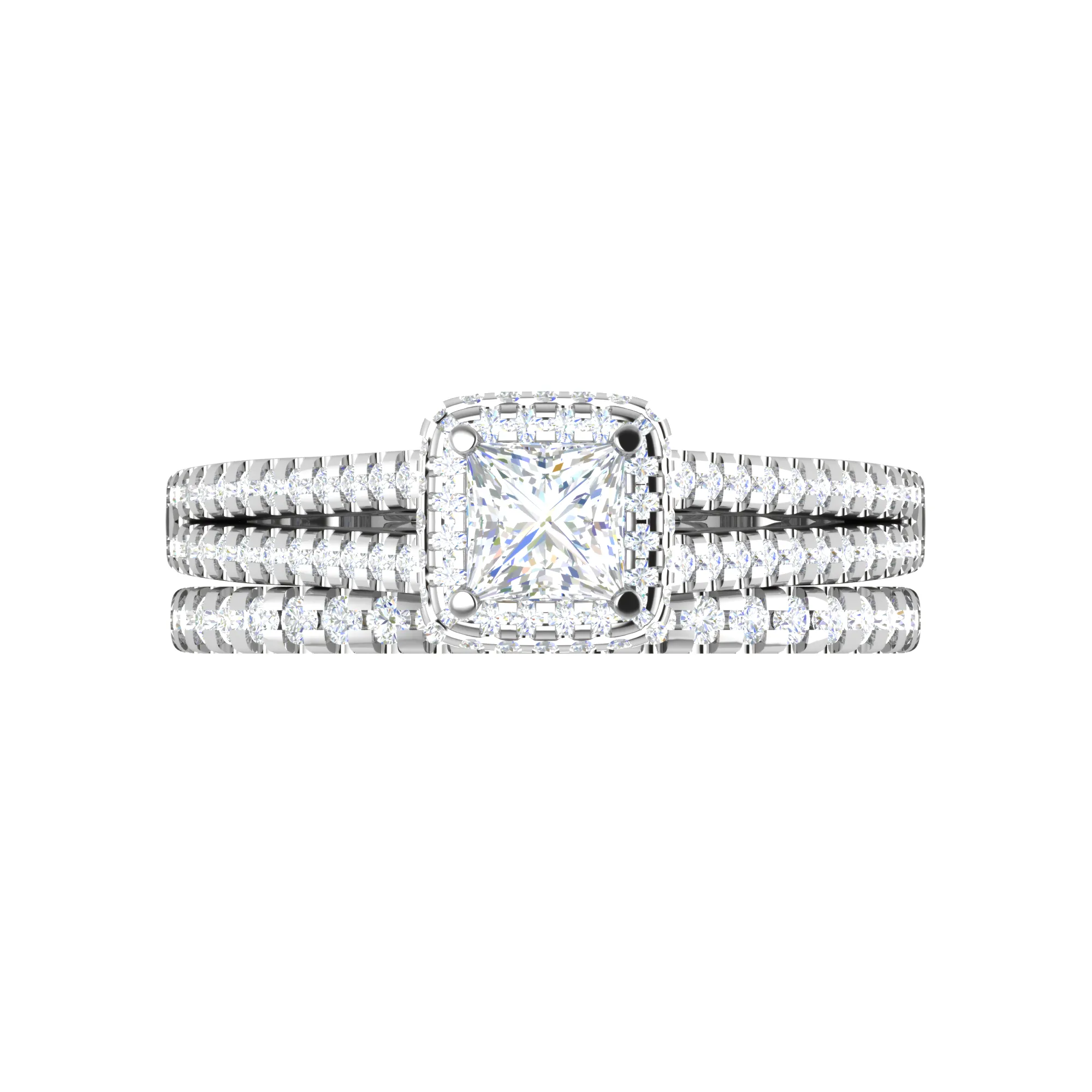 0.50cts Princess Cut Solitaire Double Halo Diamond Split Shank Platinum Ring JL PT RV PR 130