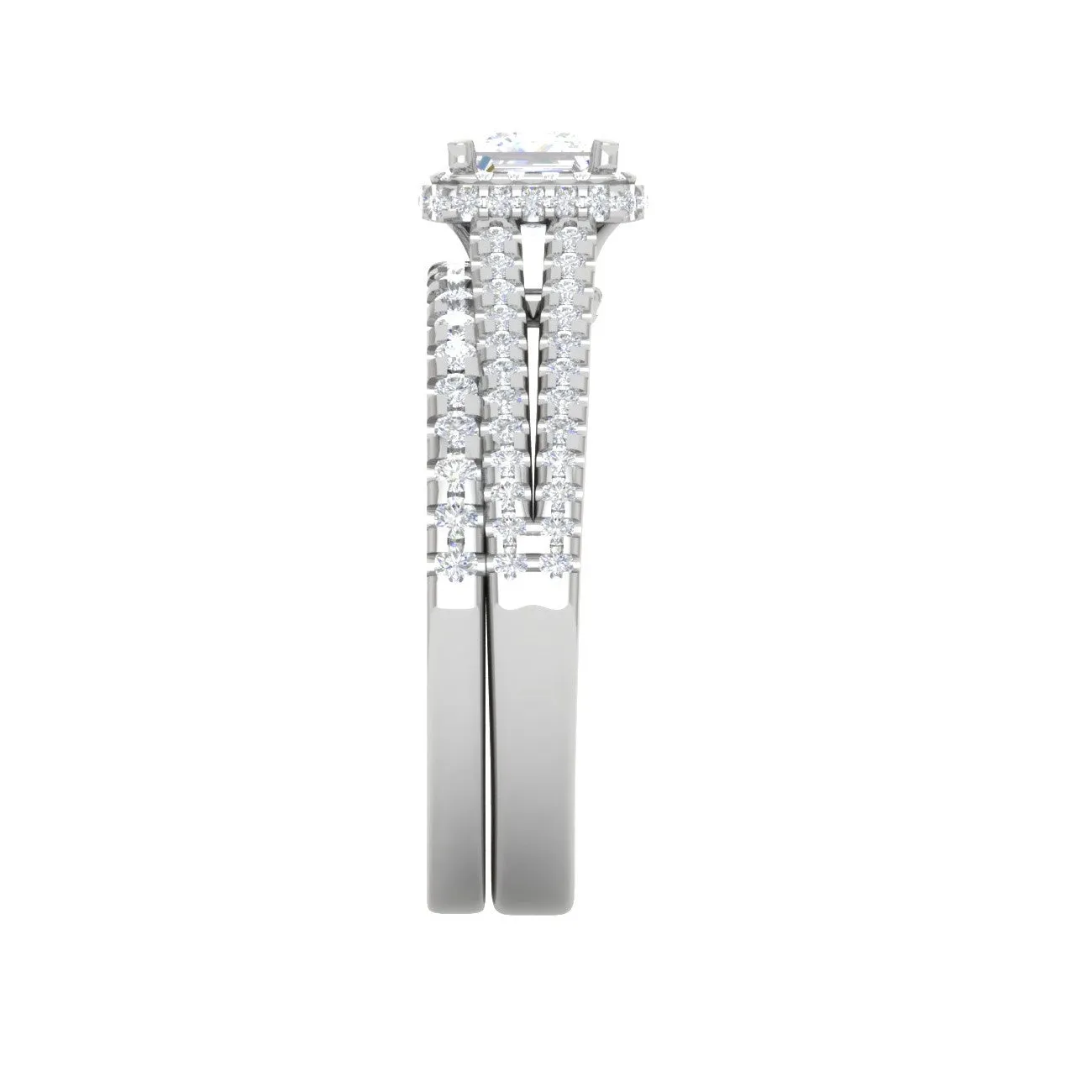 0.50cts Princess Cut Solitaire Double Halo Diamond Split Shank Platinum Ring JL PT RV PR 130